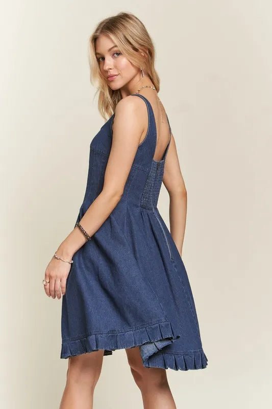 ADORA Smocked Back Square Neck Denim Dress | Trini Skies Resortwear - Triniskies