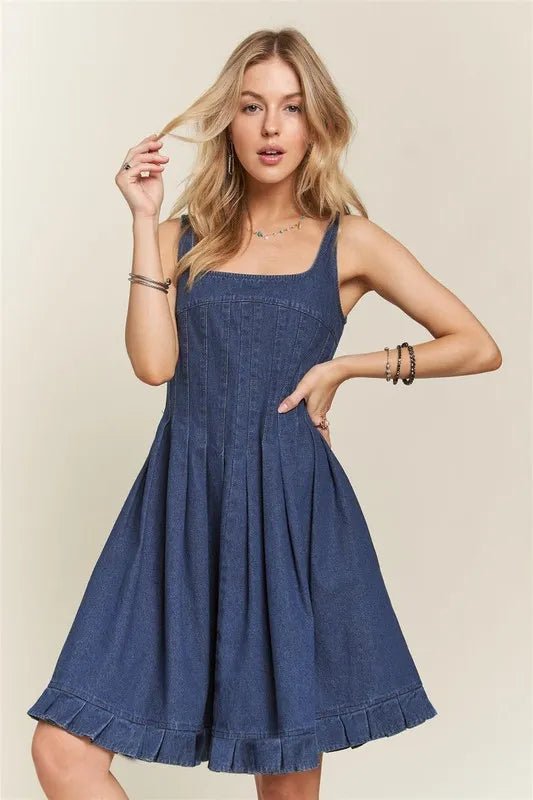 ADORA Smocked Back Square Neck Denim Dress | Trini Skies Resortwear - Triniskies