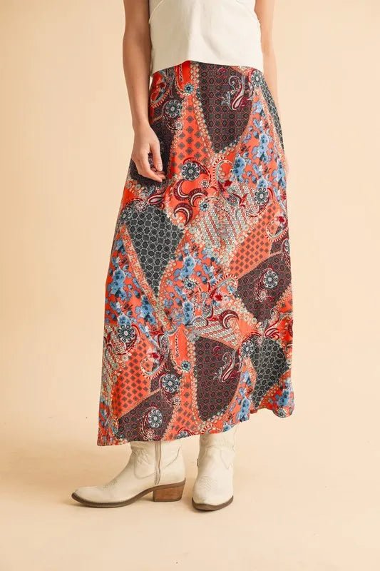 Aemi + Co Printed Maxi Skirt – Flowy Bohemian Resort Maxi for Casual or Evening Wear - Triniskies