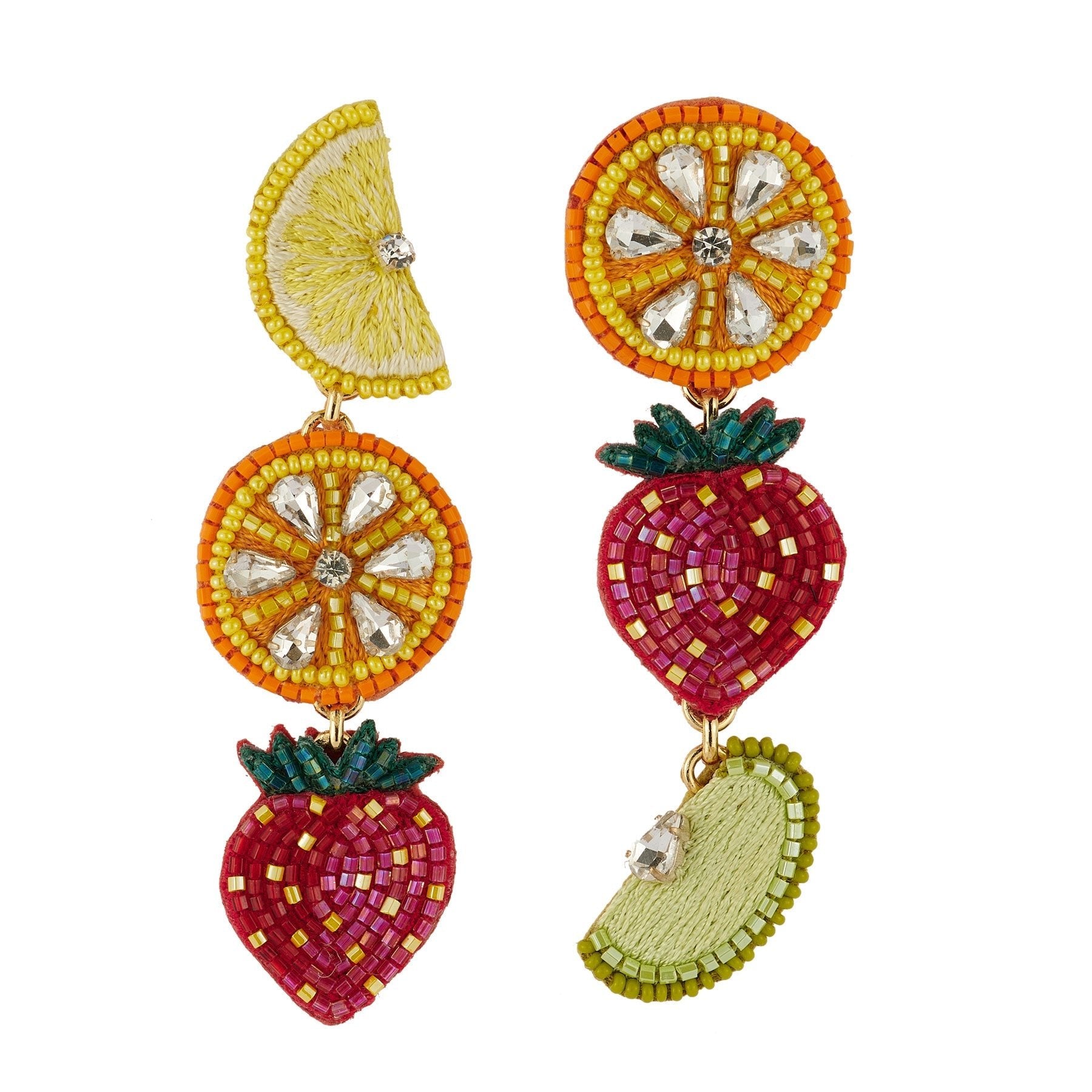 Alita Statement Earrings – Hand - Embroidered Fruit Charms - Triniskies