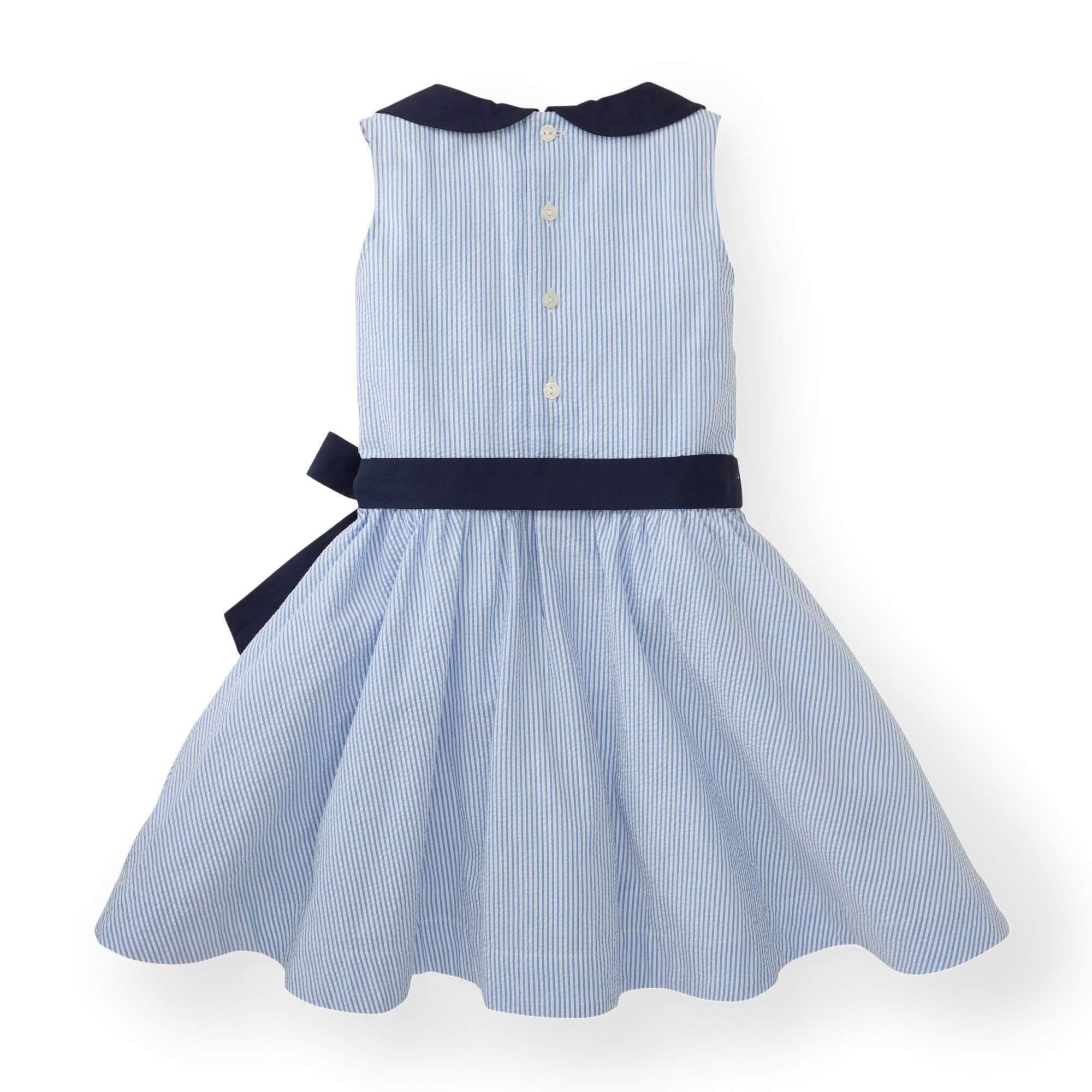 Baby Girls Organic Seersucker Peter Pan Collar Dress – Blue - Triniskies