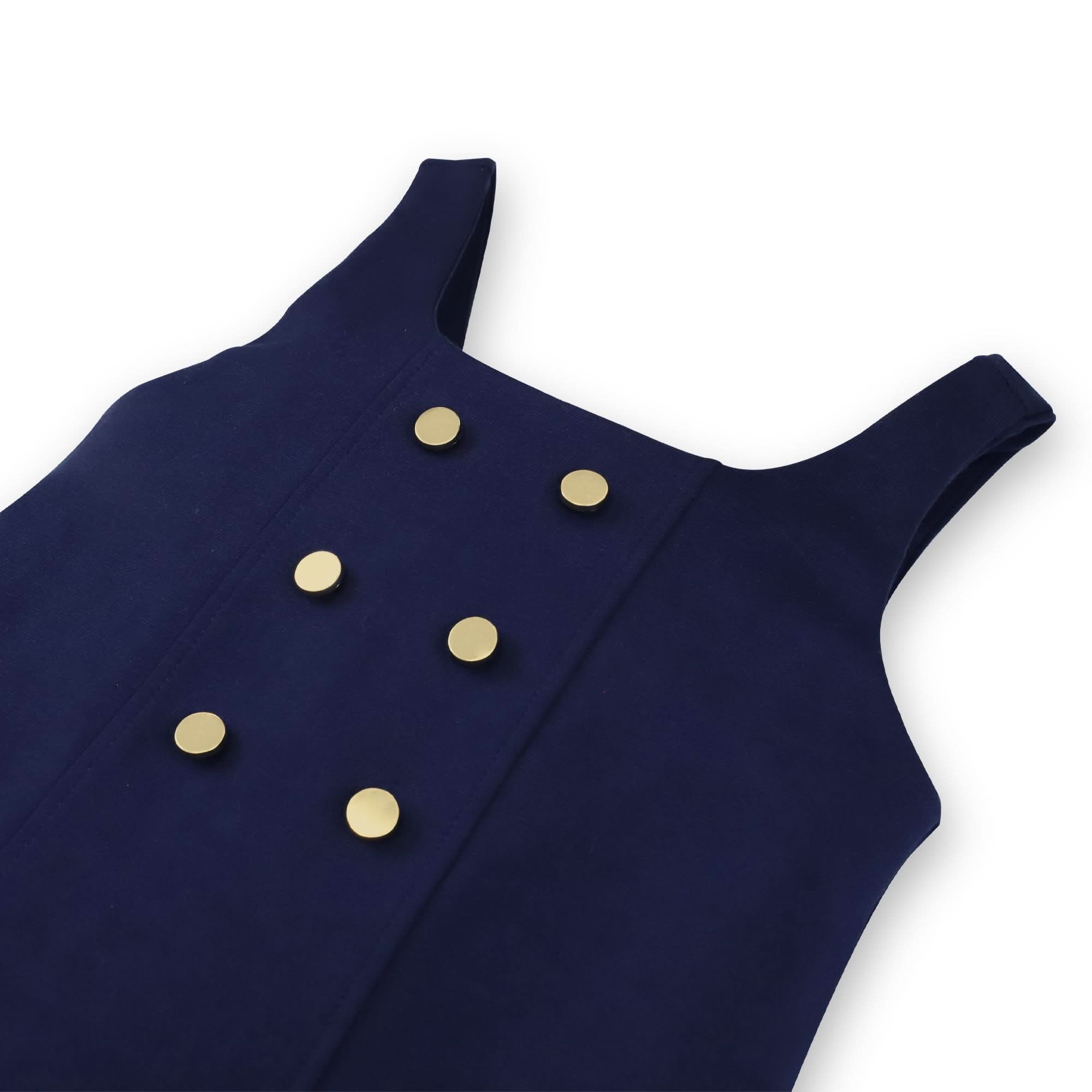 Baby Ponte Knit Jumper Dress with Gold Buttons – Navy | Organic Cotton Blend - Triniskies
