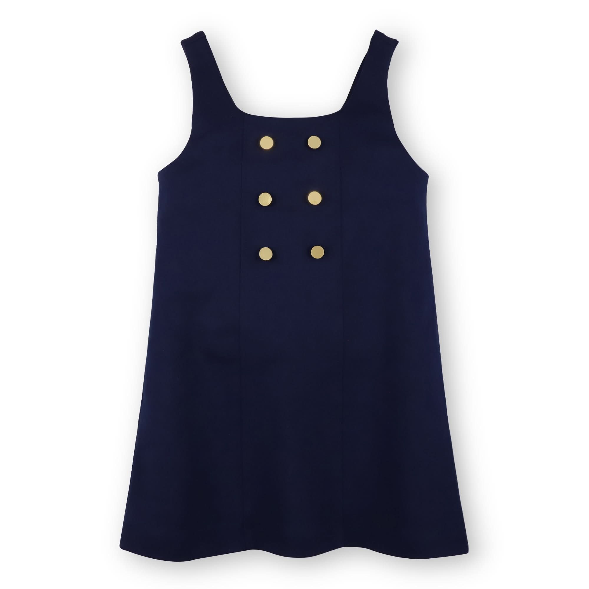 Baby Ponte Knit Jumper Dress with Gold Buttons – Navy | Organic Cotton Blend - Triniskies