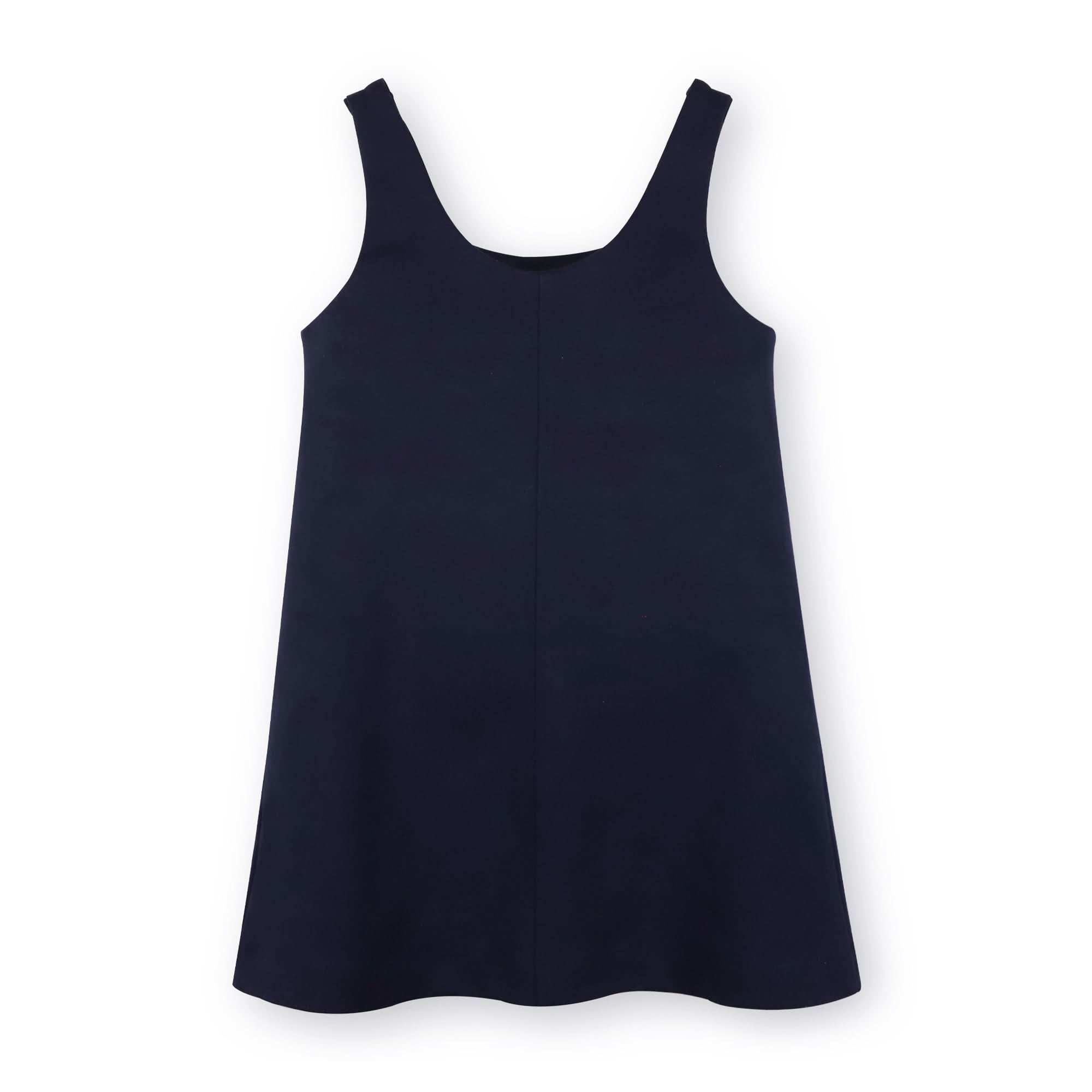 Baby Ponte Knit Jumper Dress with Gold Buttons – Navy | Organic Cotton Blend - Triniskies
