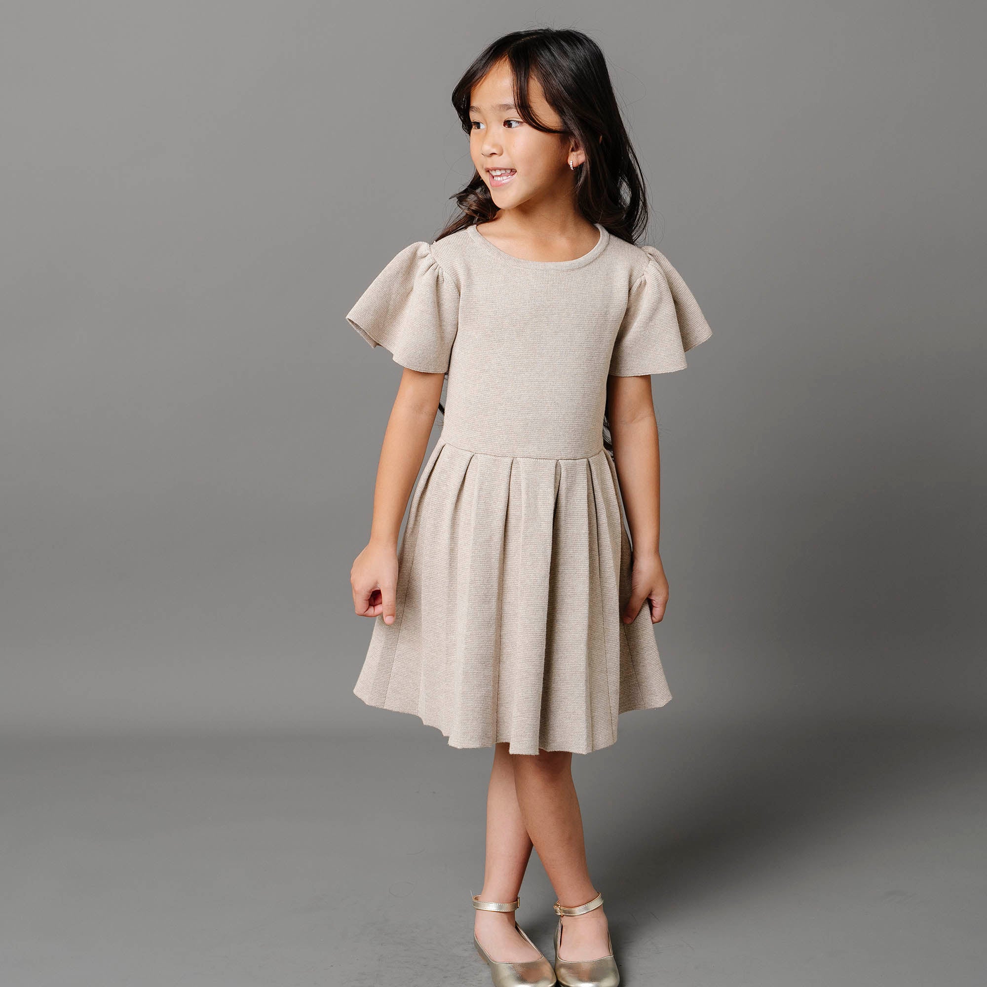 Beautiful Pleated Sweater Dress for Baby Girls - Organic Cotton Twirl Dress - Triniskies