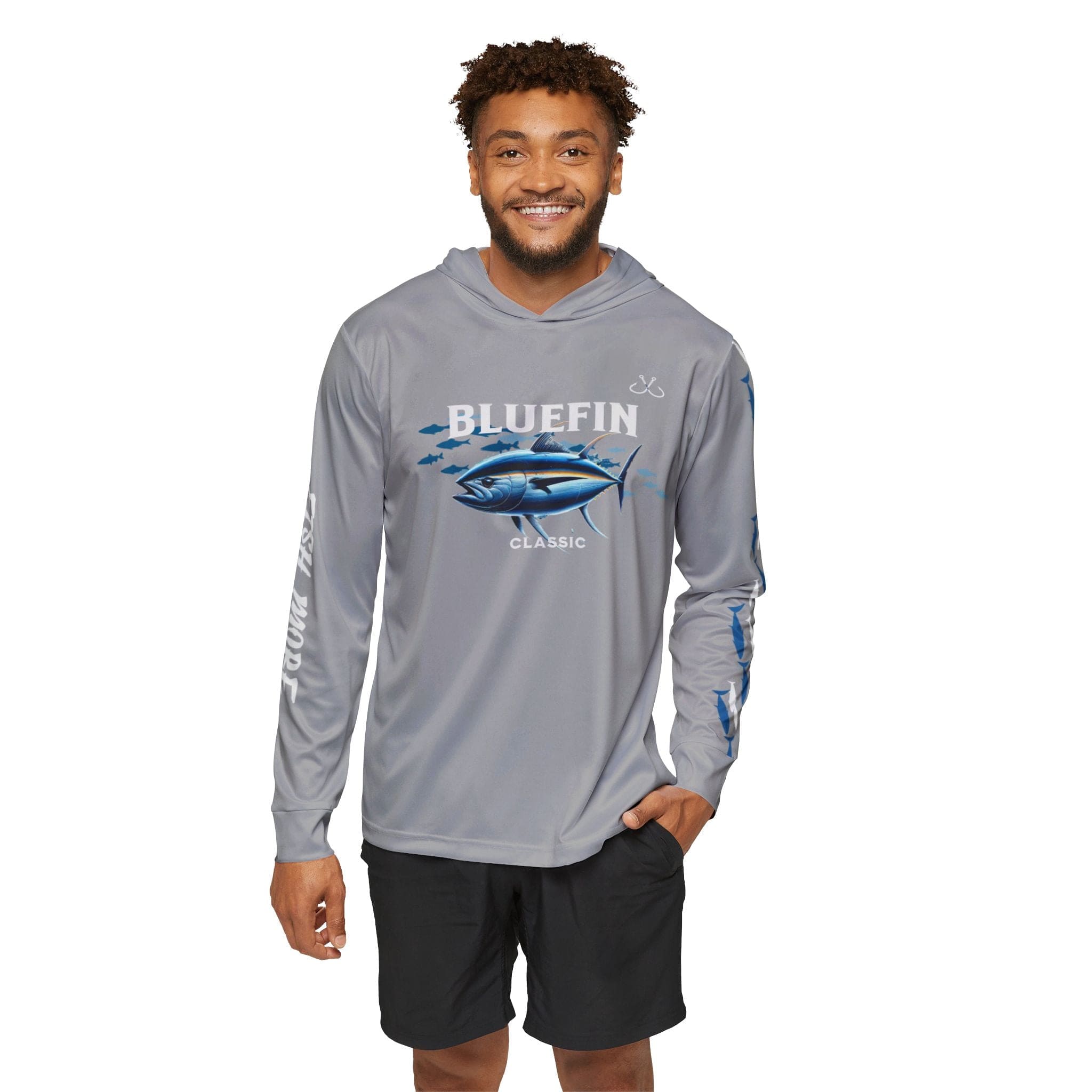 Bluefin Classic Performance Fishing Hoodie, 100% Polyester, Climate Control with UV Protection (GREY) - Triniskies