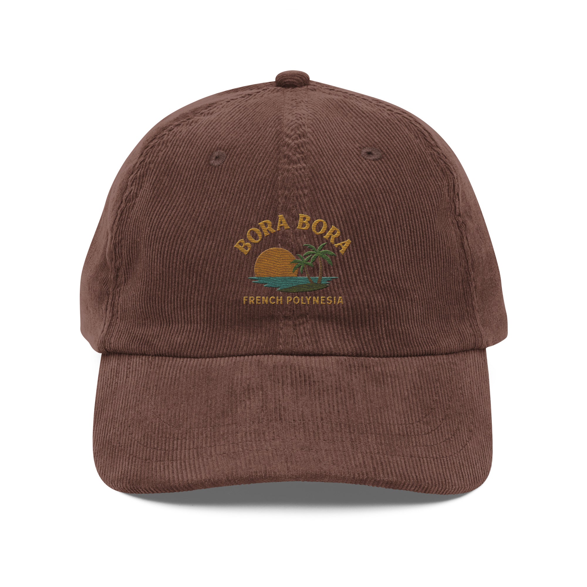 Bora Bora French Polynesia Embroidered Corduroy Dad Hat – Tropical Island Sunset Cap - Triniskies