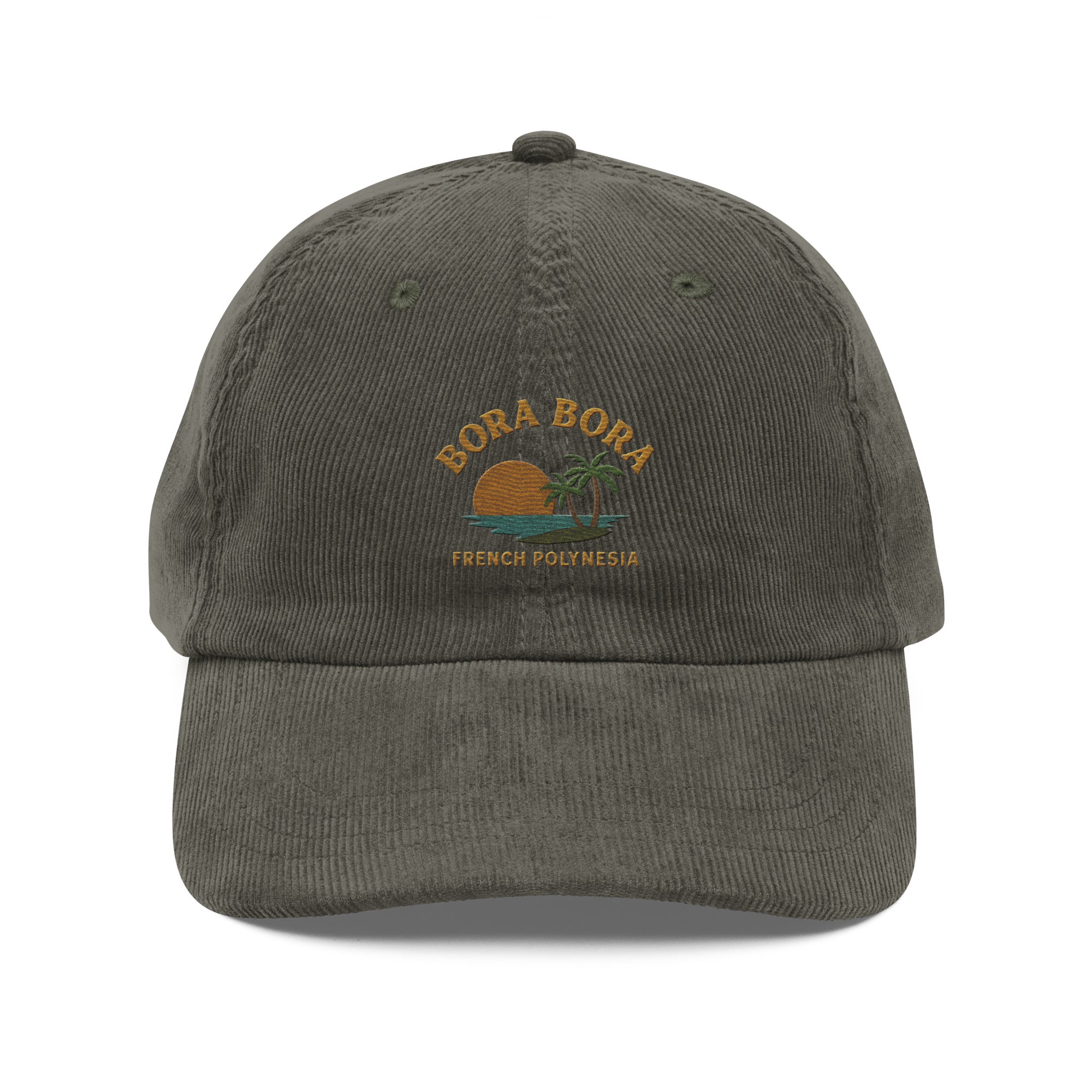 Bora Bora French Polynesia Embroidered Corduroy Dad Hat – Tropical Island Sunset Cap - Triniskies