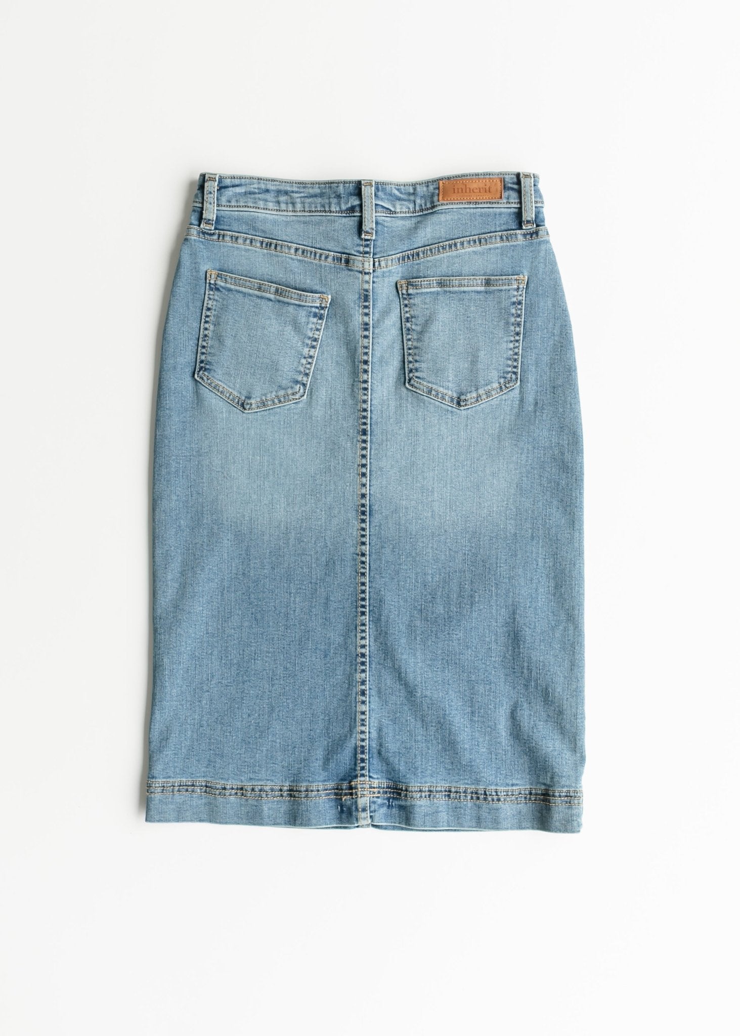Bryn Light Wash Denim Midi Skirt | Sustainable Cotton Blend | Inherit Exclusive - Triniskies