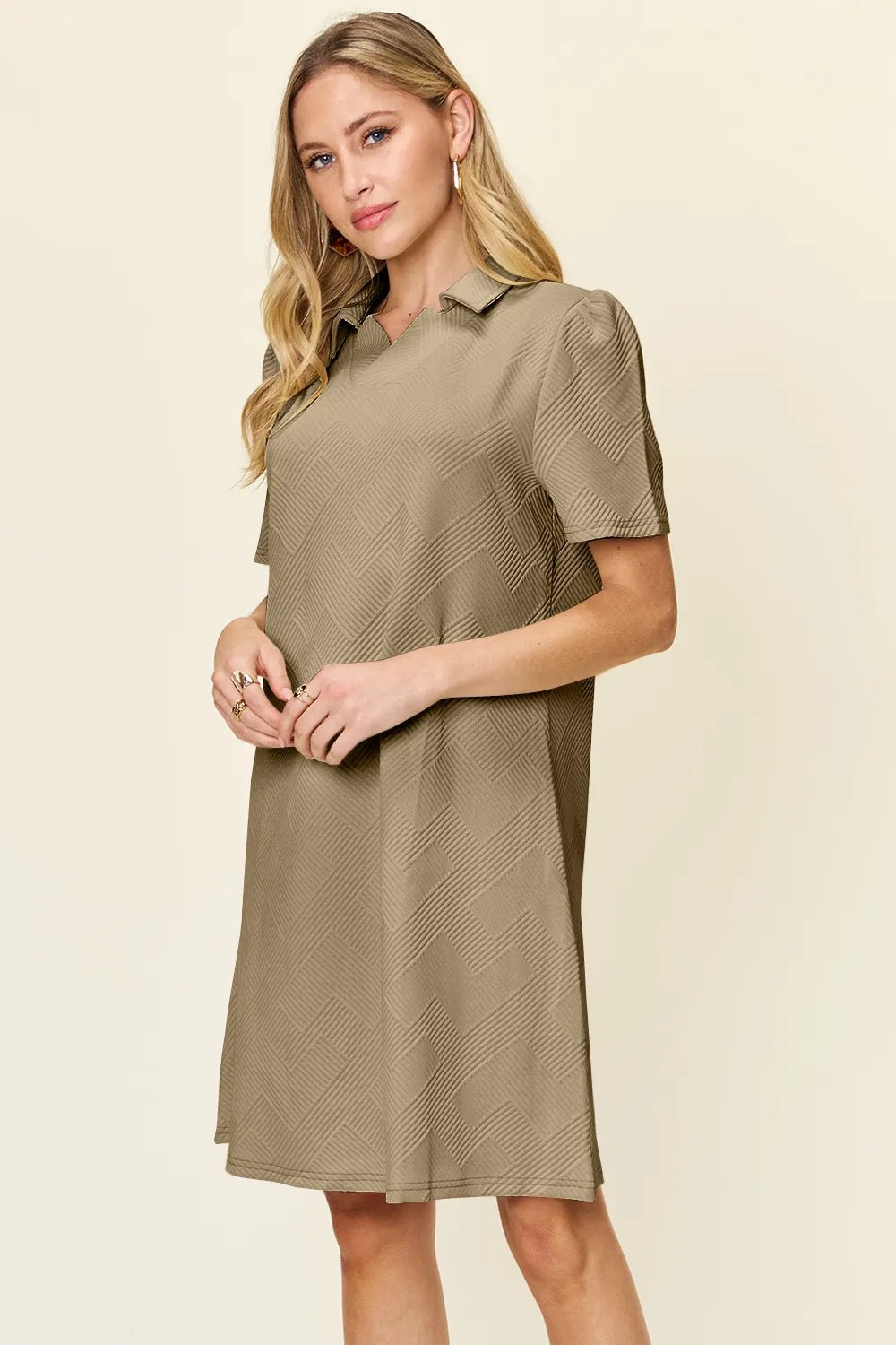 Coastal Texture Collared Mini Dress – Multiple Colors - Triniskies