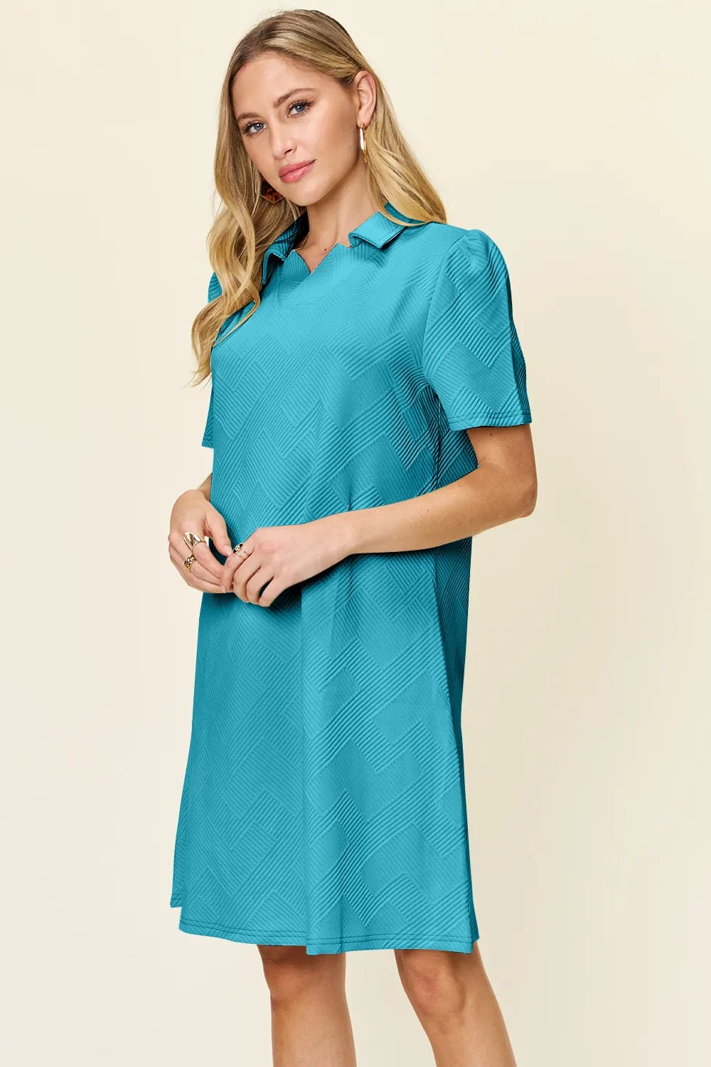 Coastal Texture Collared Mini Dress – Multiple Colors - Triniskies