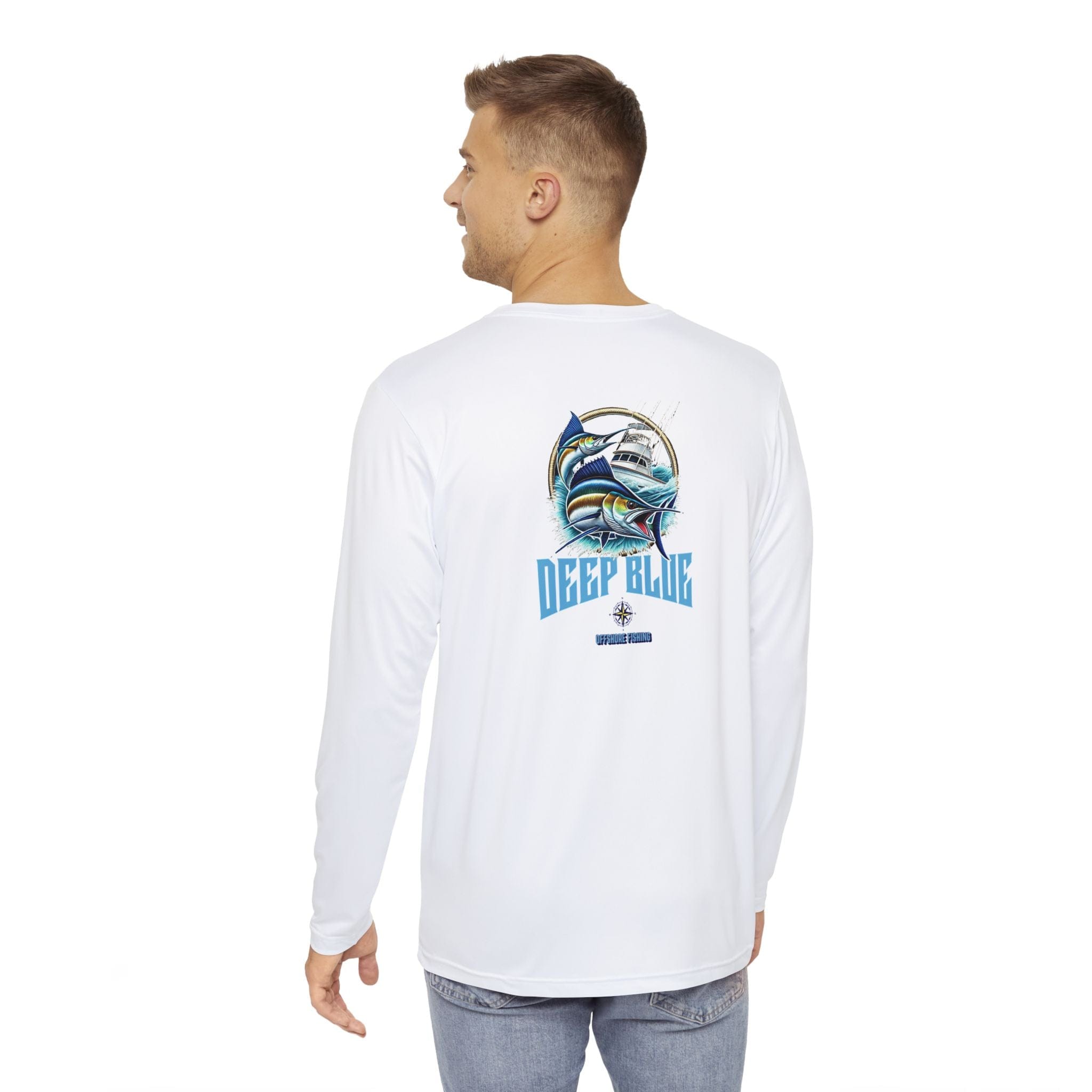 Deep Blue Offshore Fishing Unisex Performance Long Sleeve Shirt, 100% Polyester, Quick - Dry Activewear - Triniskies