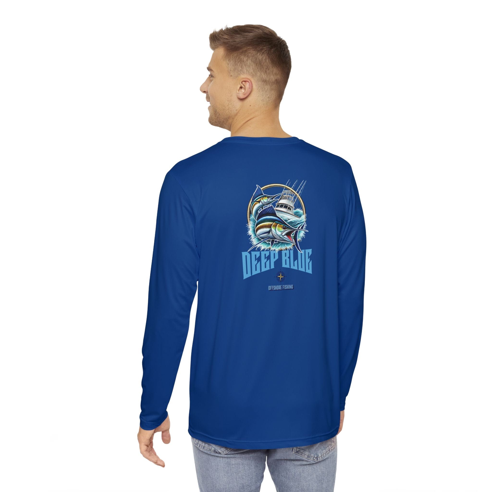 Deep Blue Offshore Fishing Unisex Performance Long Sleeve Shirt, 100% Polyester, Quick - Dry Activewear (BLUE) - Triniskies