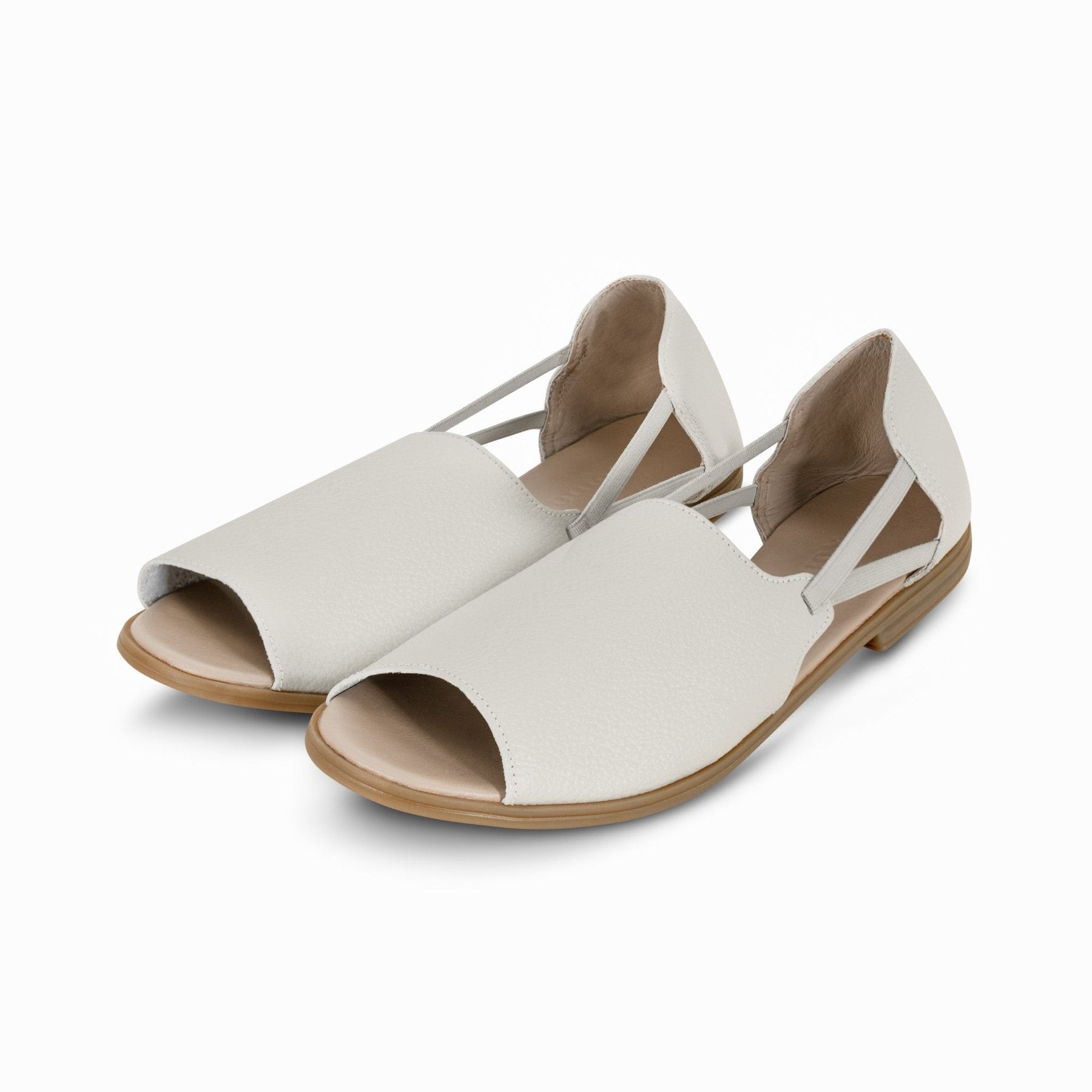 Dove Gray Peep Toe Sandals - Womads Leather Flats for Women - Triniskies