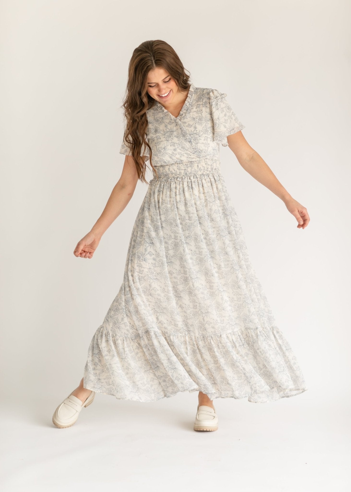 Eden Floral Maxi Dress – Blue Floral Nursing - Friendly Midi - Triniskies