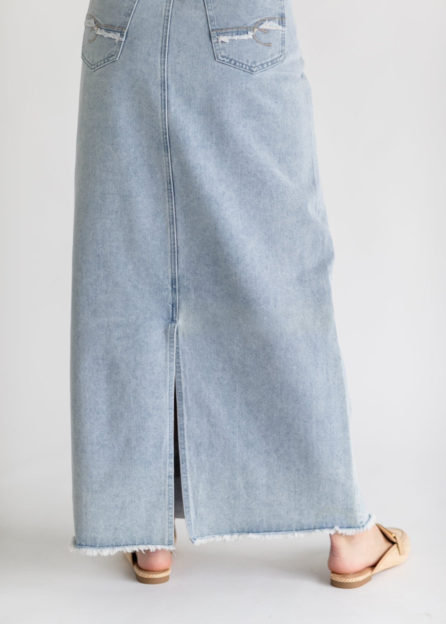 Elisha Light Wash Long Denim Skirt – Women’s Maxi A - Line Jean Skirt with Pockets - Triniskies