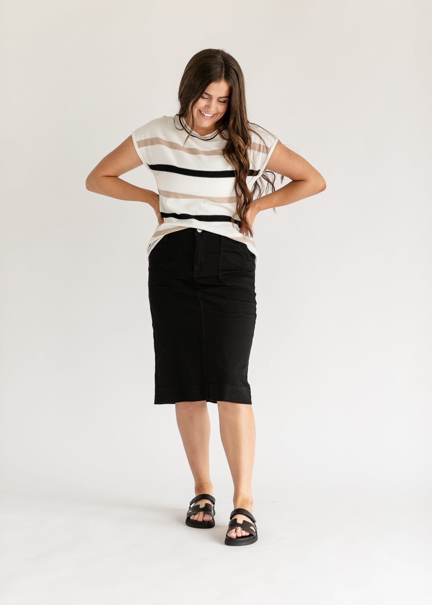 Erica Cotton Twill Midi Skirt – Classic Stretch Modest Skirt with Length Options - Triniskies