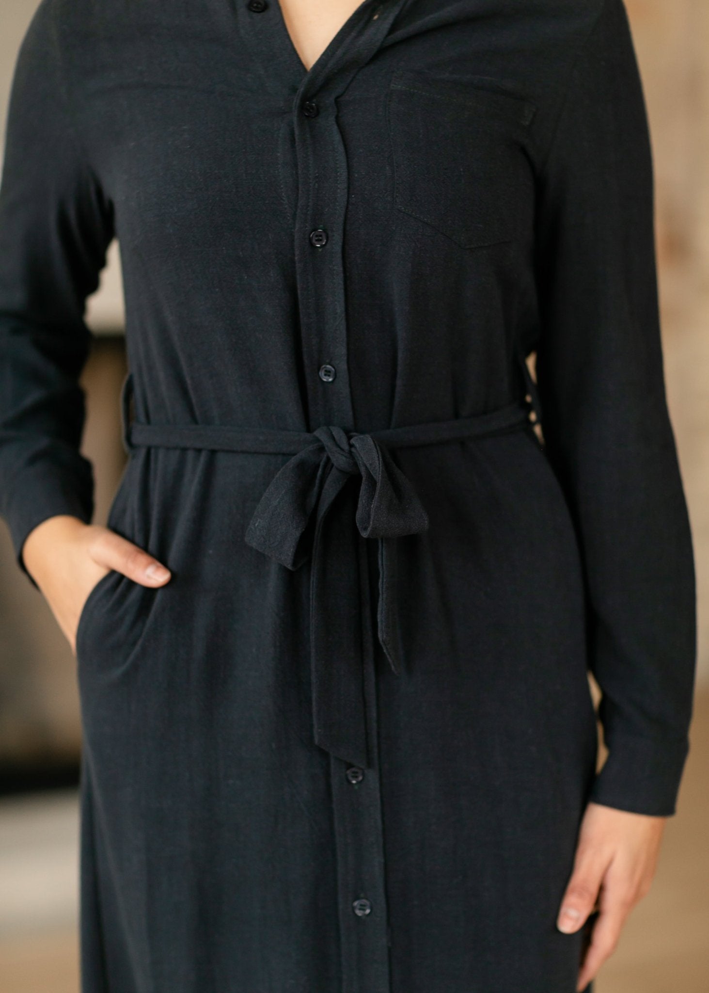 Essential Linen Shirt Dress – Long Sleeve Button - Front with Belt - Triniskies