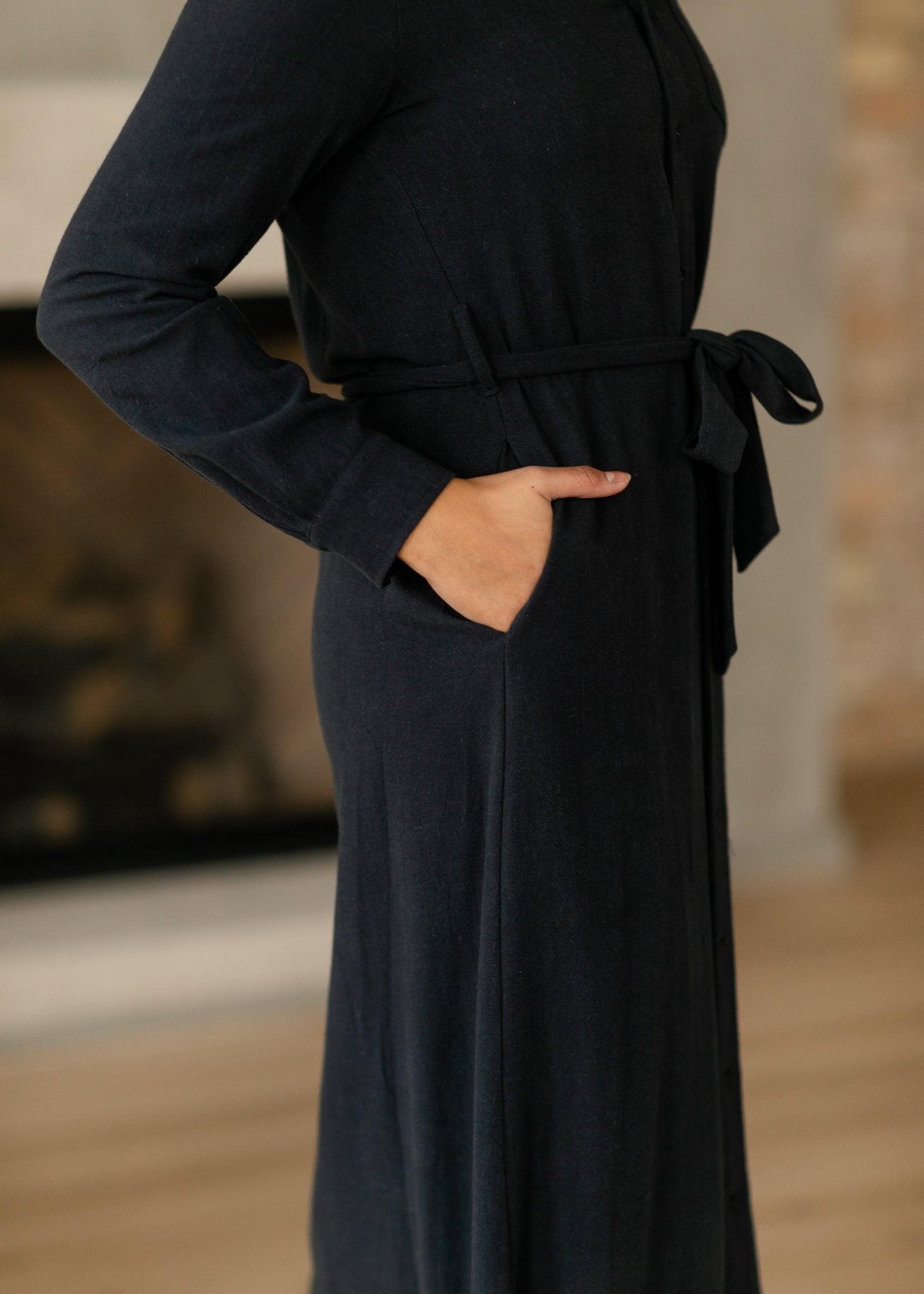 Essential Linen Shirt Dress – Long Sleeve Button - Front with Belt - Triniskies