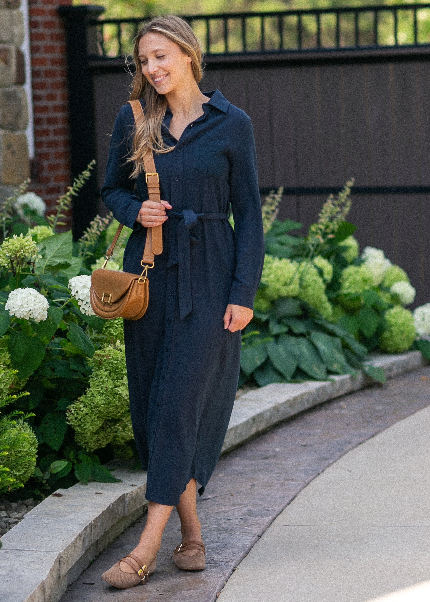 Essential Linen Shirt Dress – Long Sleeve Button - Front with Belt - Triniskies