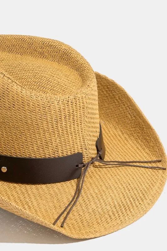 Fame Studded Bull Head Strap Western Cowboy Straw Hat – Wide Brim Sun Protection - Triniskies
