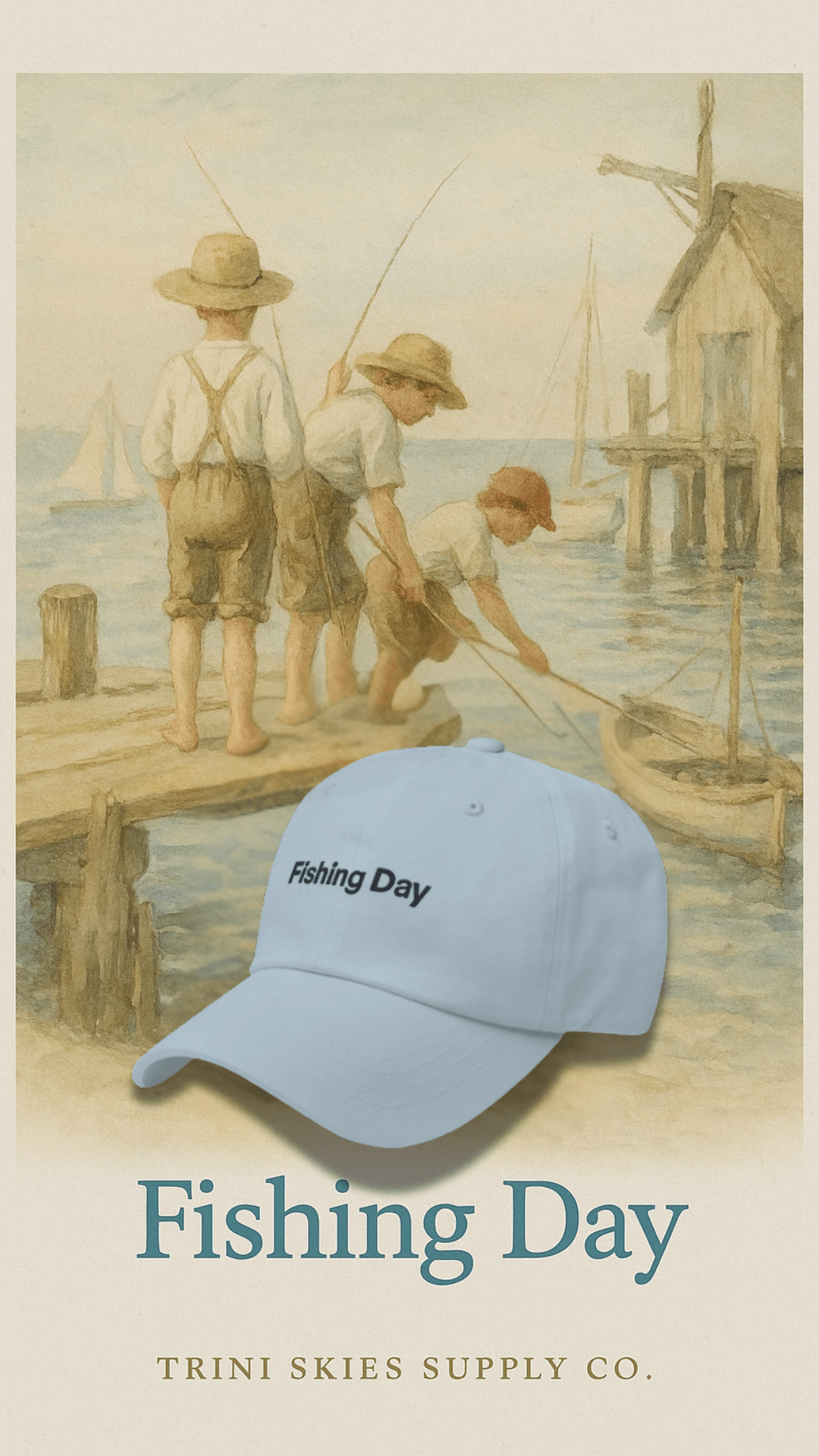 Fishing Day Dad Hat – Vintage Embroidered Fishing Cap | Trini Skies Supply Co. Angler - Triniskies