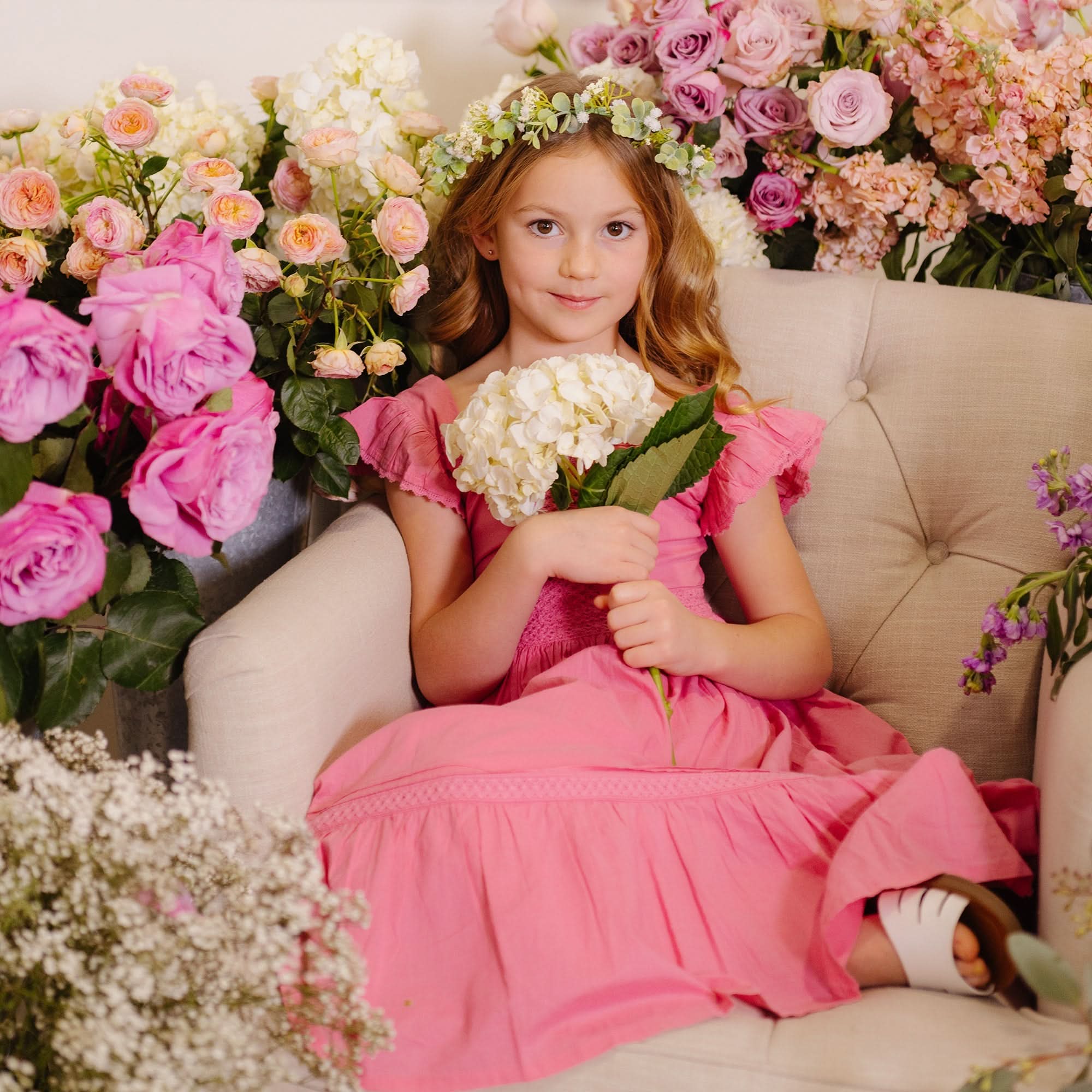 Flutter Sleeve Organic Cotton Maxi Dress – Girls’ Tiered Party Dress in Deep Rose - Triniskies