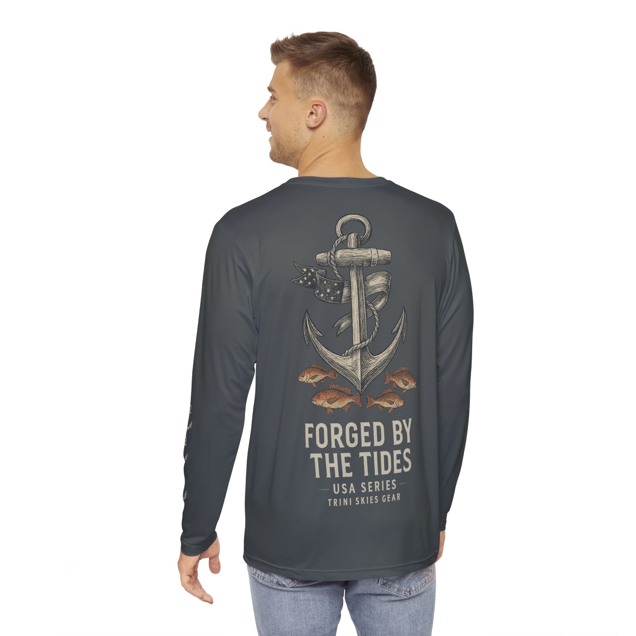 Forged by the Tides USA Series Long Sleeve Fishing Shirt Trini Skies Gear Perfect for Anglers, Coastal Vibes, Outdoor Activities - Triniskies
