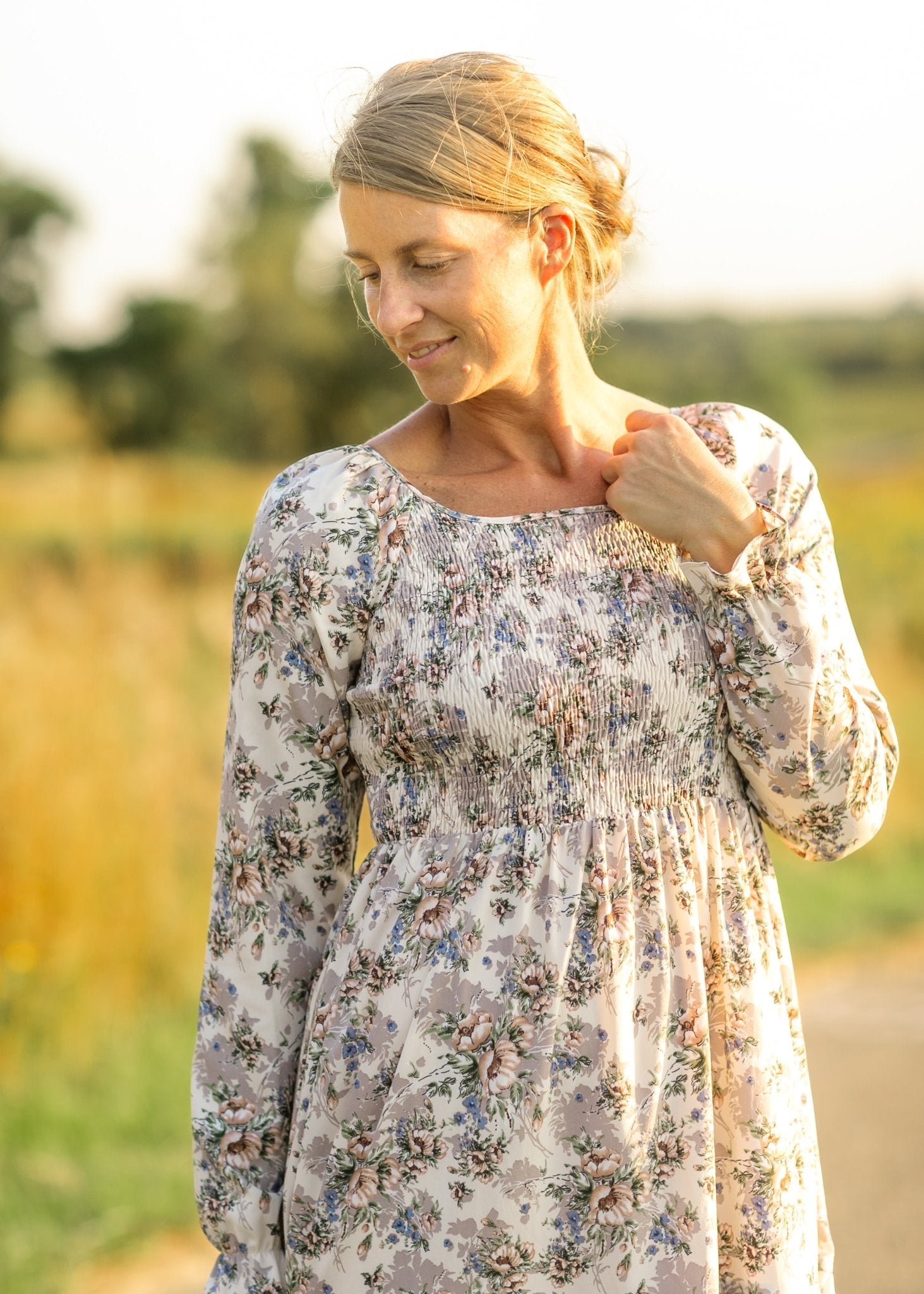 Gia Smocked Long Sleeve Maxi Dress – Ivory Multi Floral - Triniskies