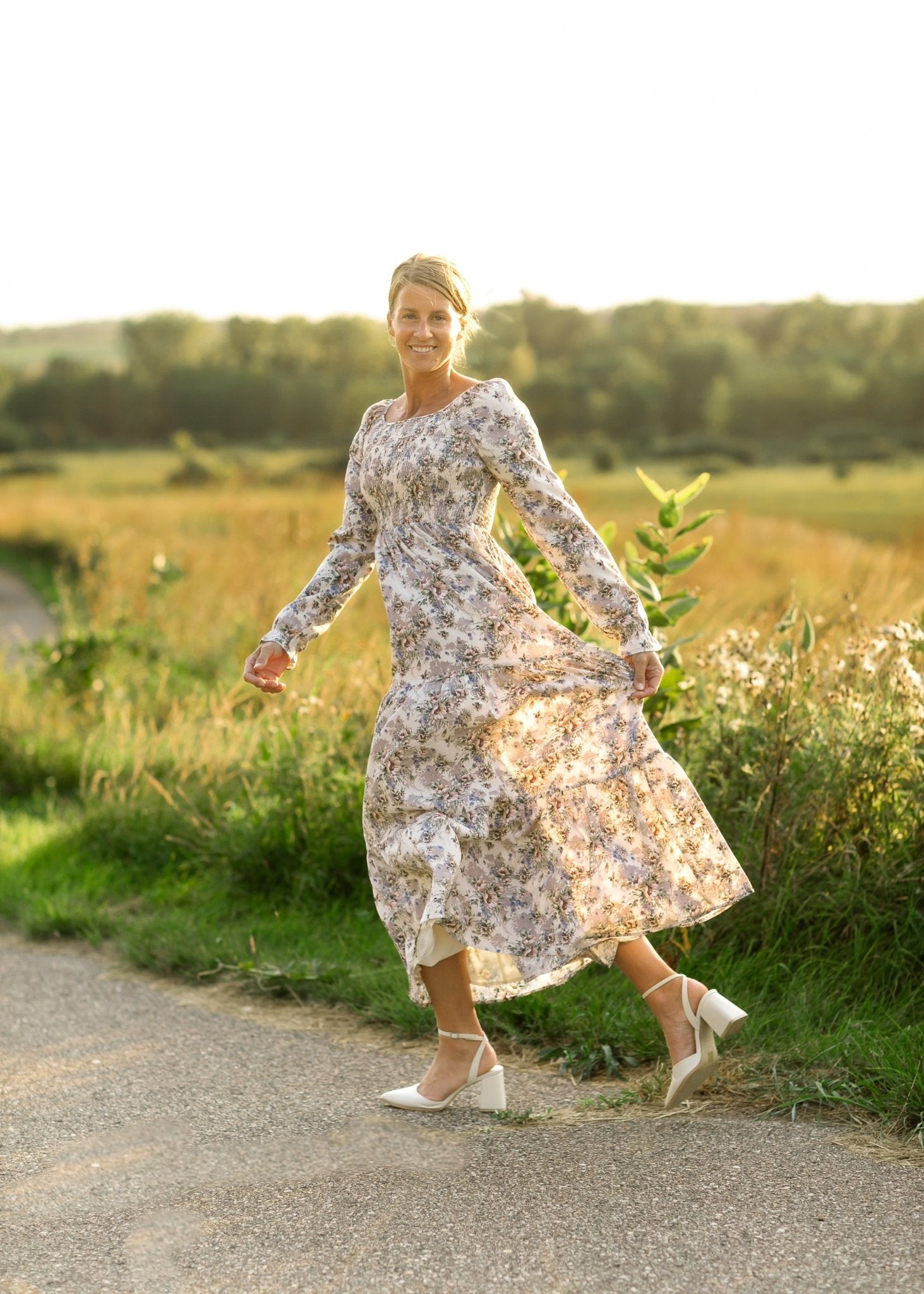 Gia Smocked Long Sleeve Maxi Dress – Ivory Multi Floral - Triniskies