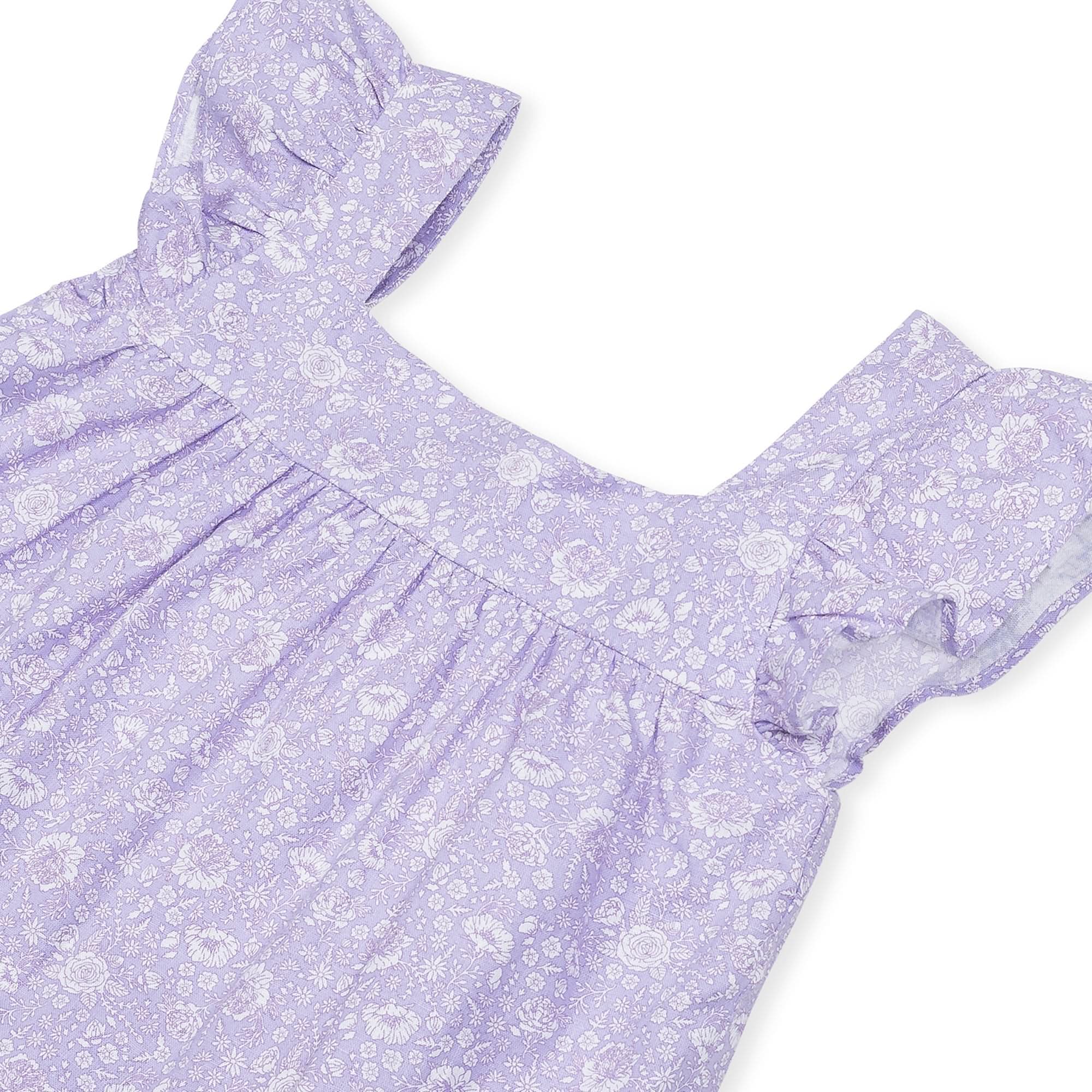 Girls Linen Blend Faux Top Romper – Lavender Floral Summer Outfit - Triniskies