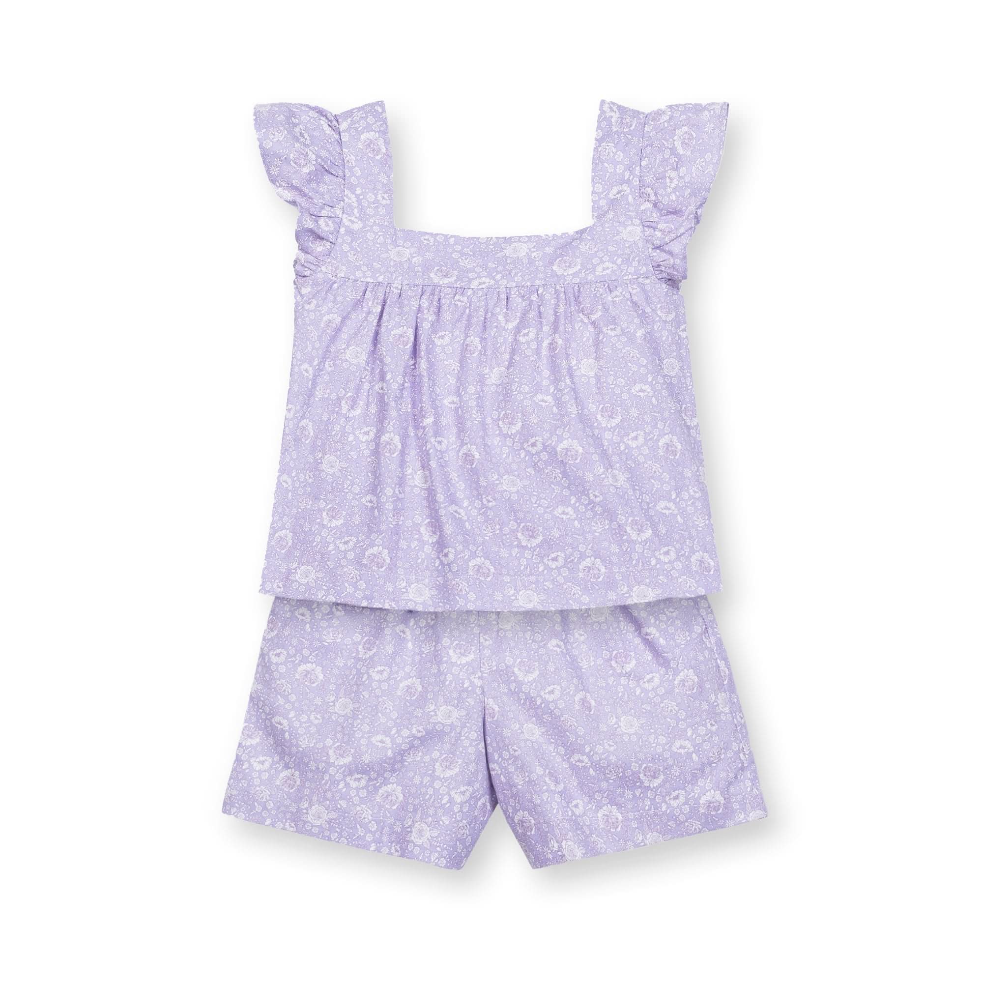 Girls Linen Blend Faux Top Romper – Lavender Floral Summer Outfit - Triniskies