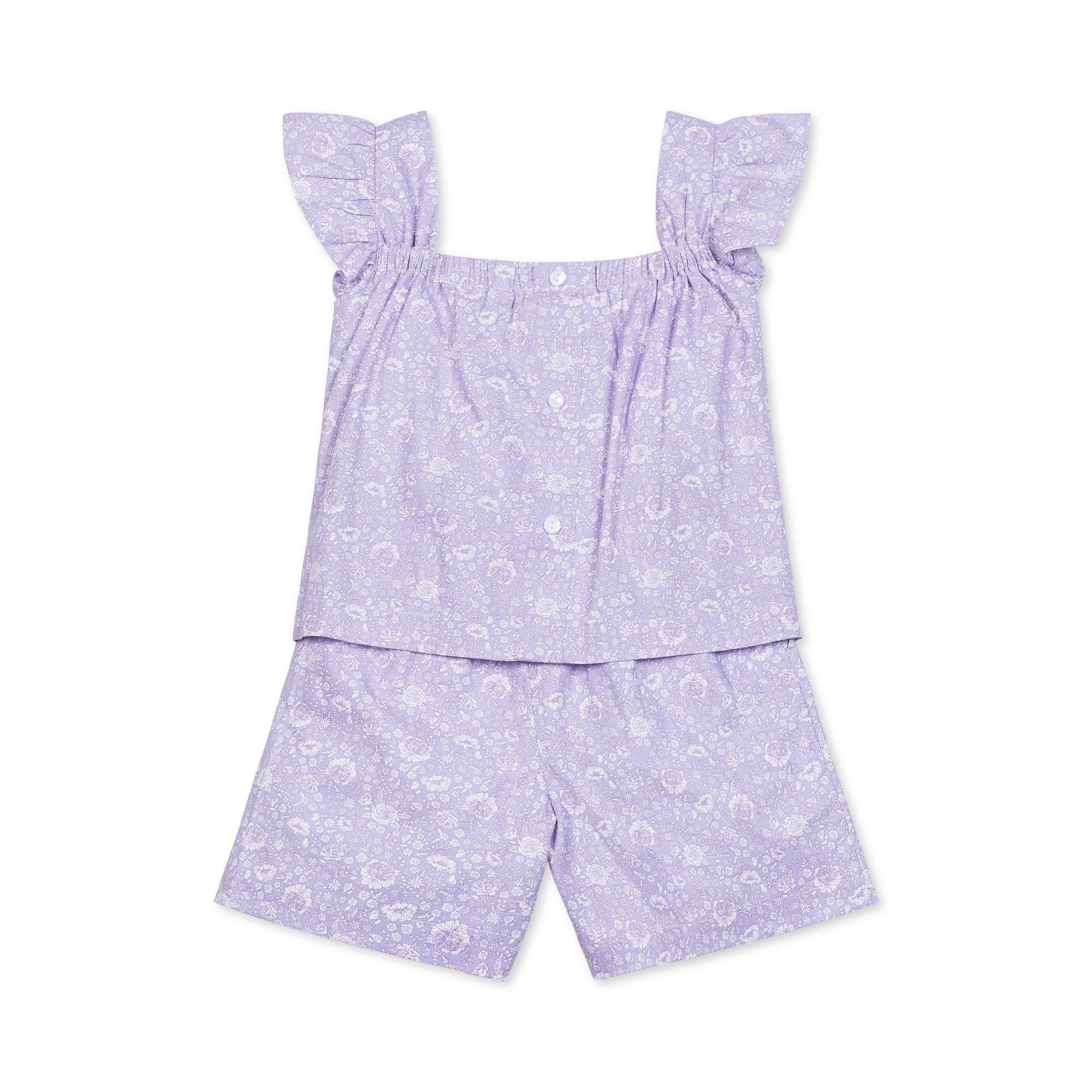 Girls Linen Blend Faux Top Romper – Lavender Floral Summer Outfit - Triniskies