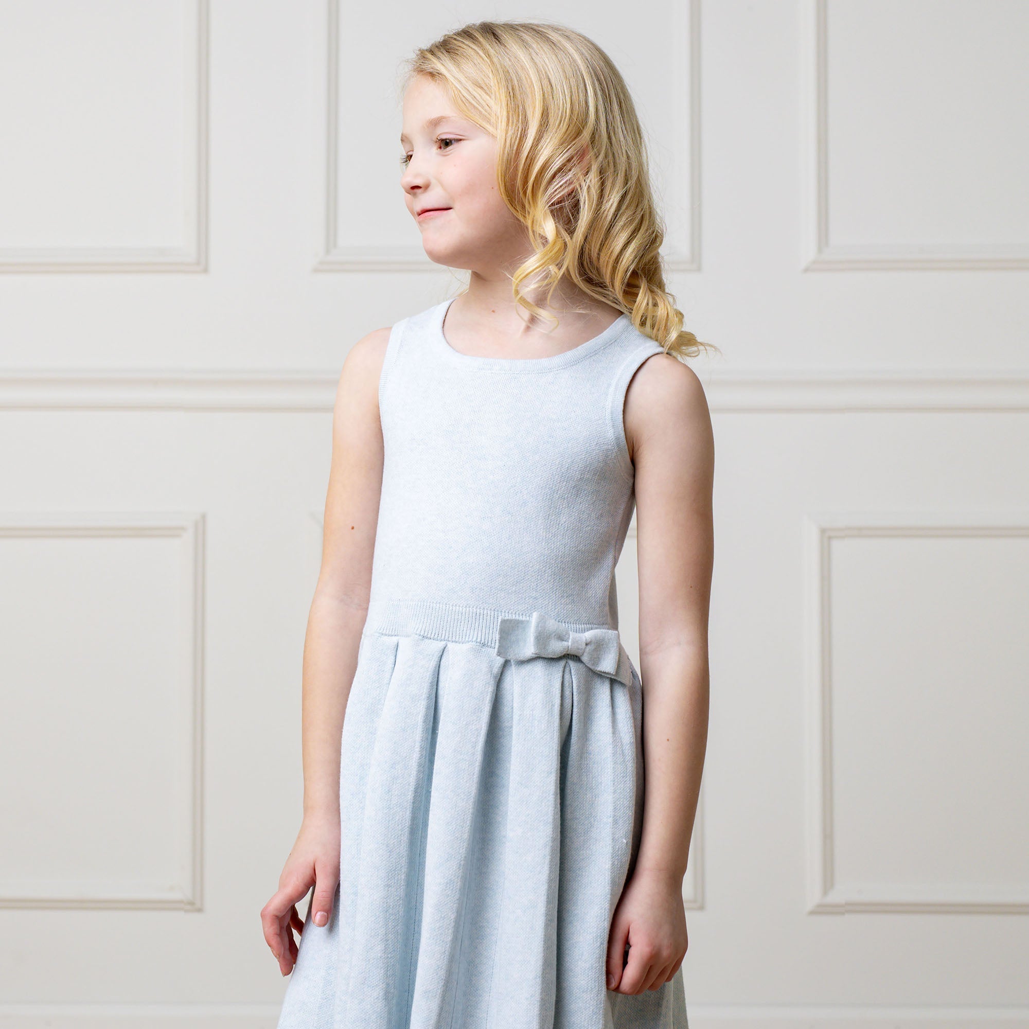 Girls Organic Cotton Pleated Sweater Dress – Light Blue Heather - Triniskies
