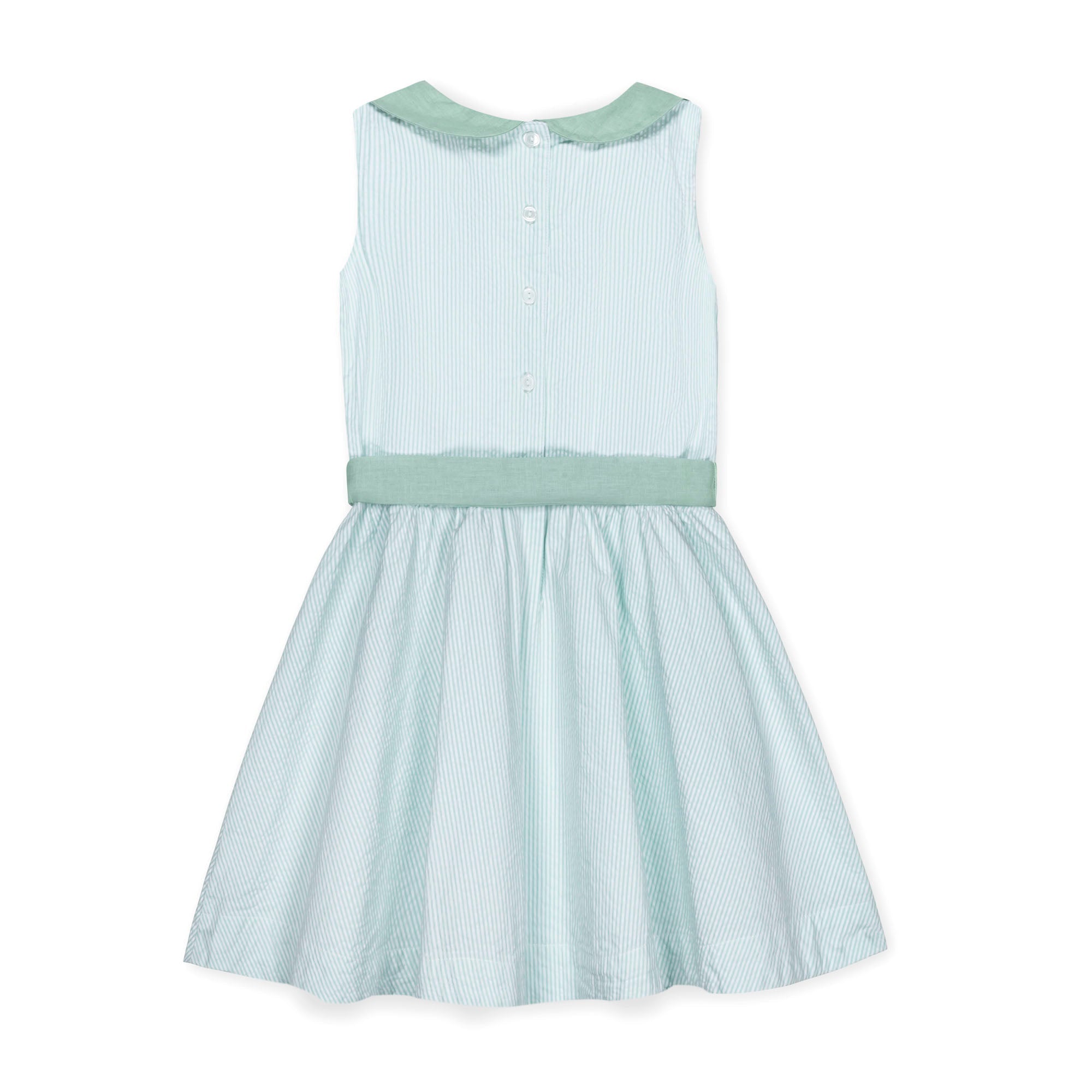 Girls Organic Seersucker Peter Pan Collar Dress – Mint Summer Occasion Outfit - Triniskies