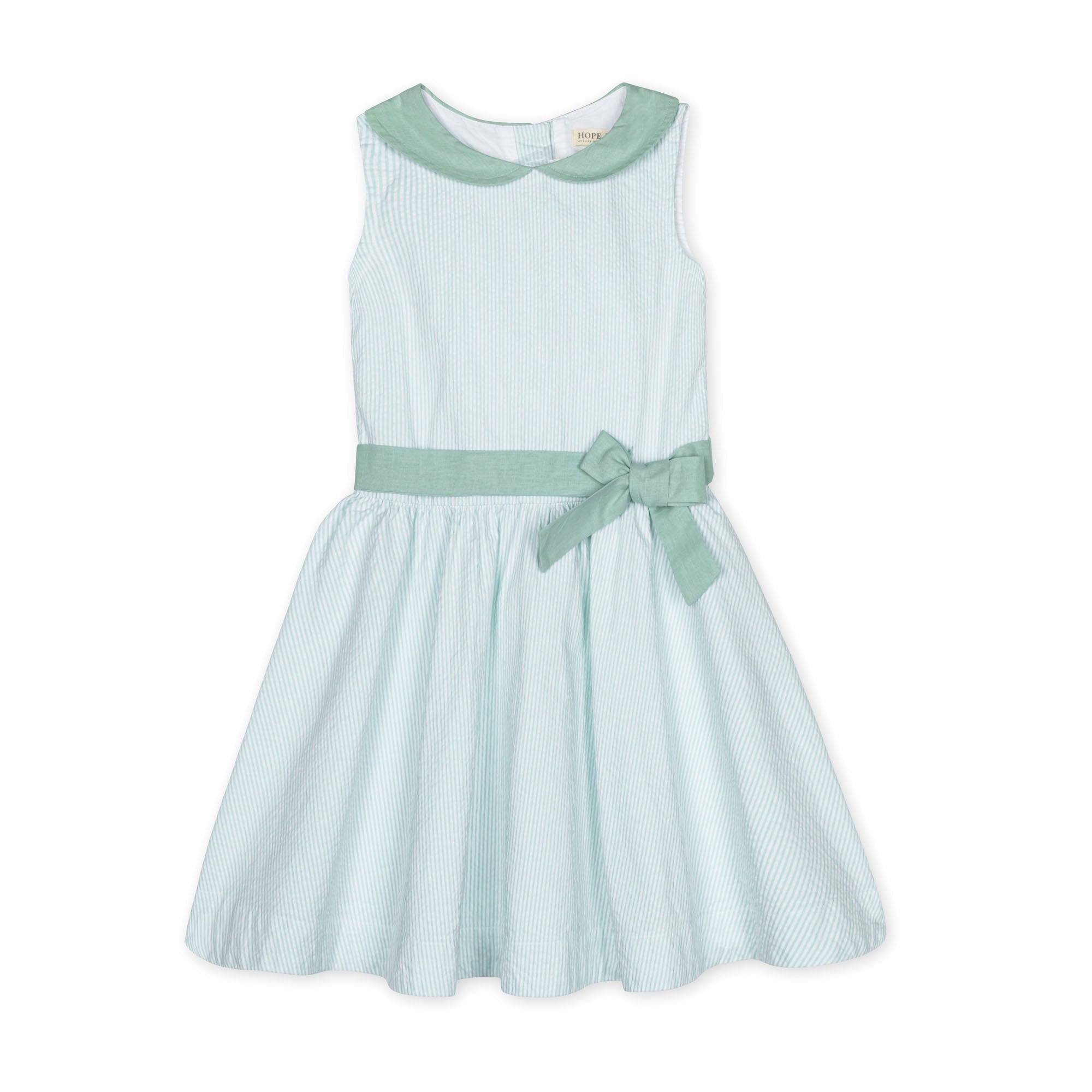 Girls Organic Seersucker Peter Pan Collar Dress – Mint Summer Occasion Outfit - Triniskies