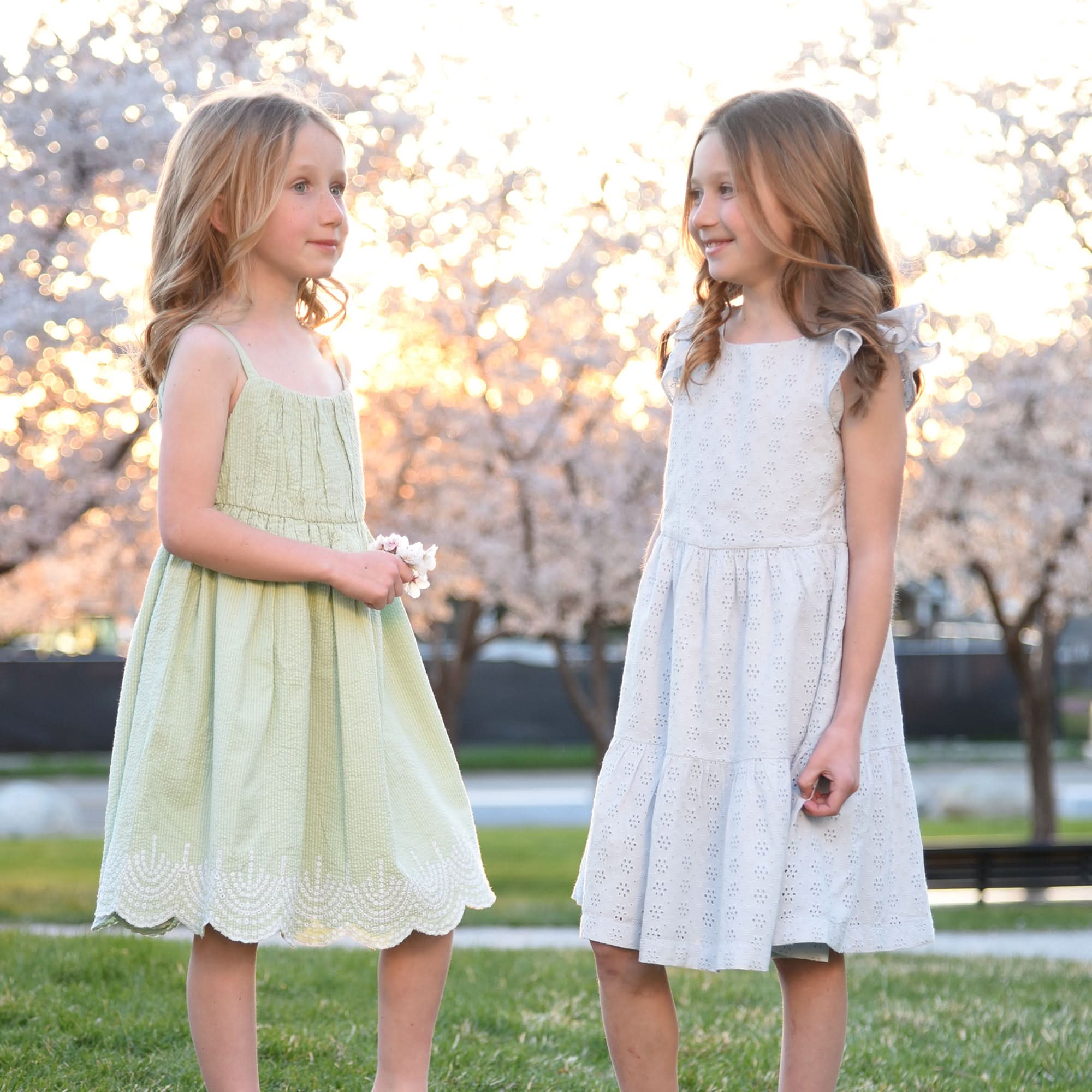Girls Ruched Organic Cotton Party Dress – Mint Seersucker Special Occasion Outfit - Triniskies