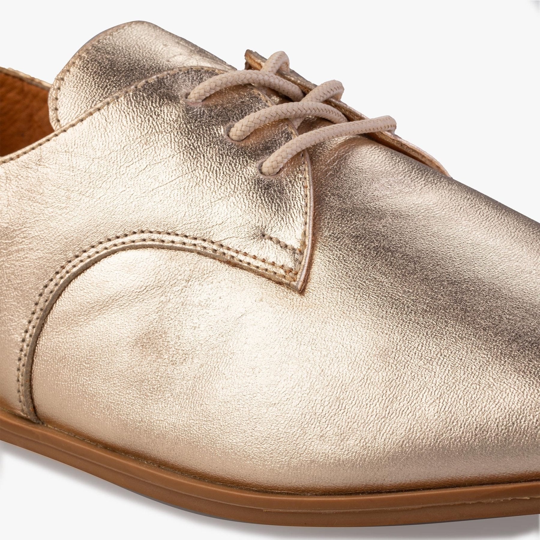 Golden Nectar Oxford Shoes - Womads Metallic Gold Leather Flats - Triniskies