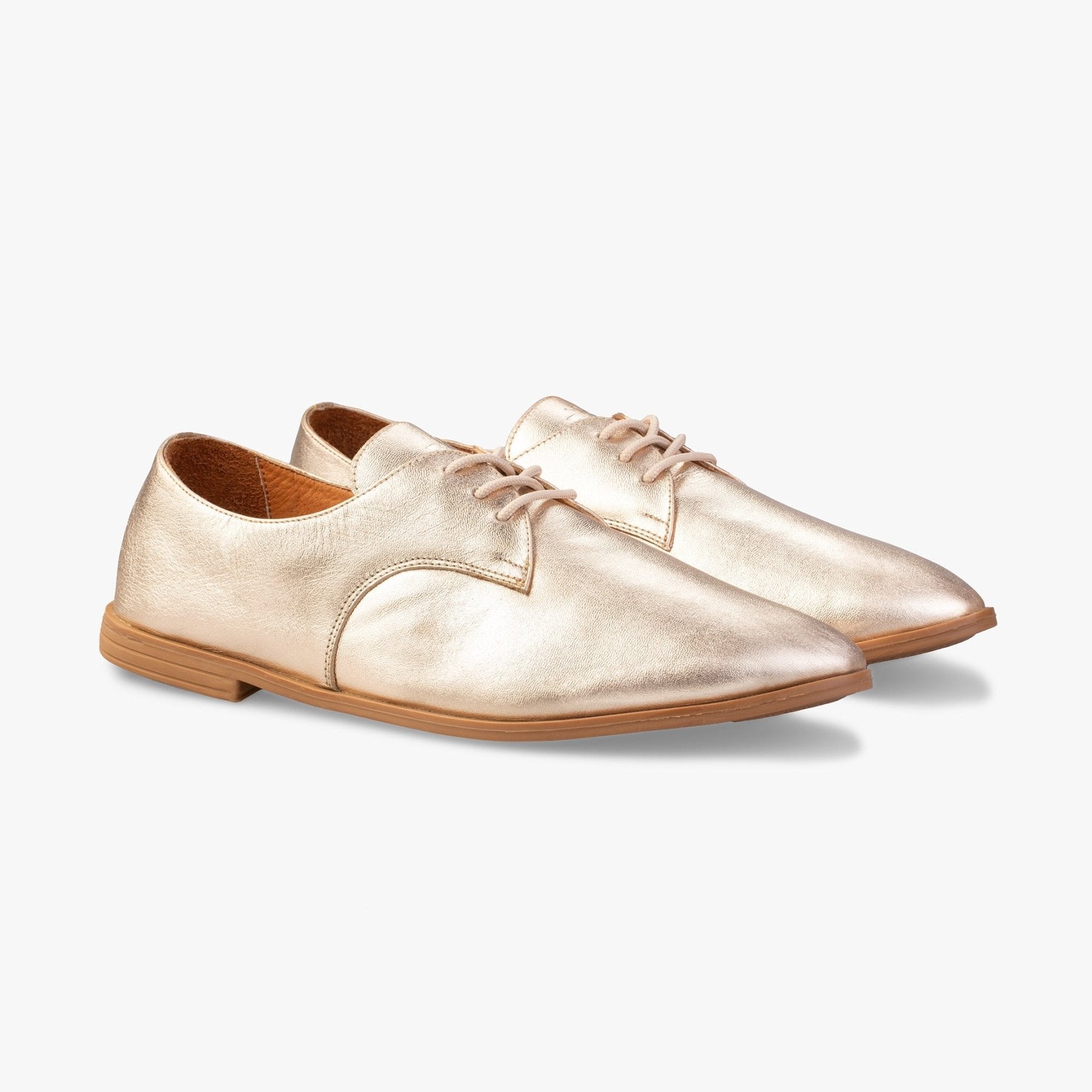 Golden Nectar Oxford Shoes - Womads Metallic Gold Leather Flats - Triniskies