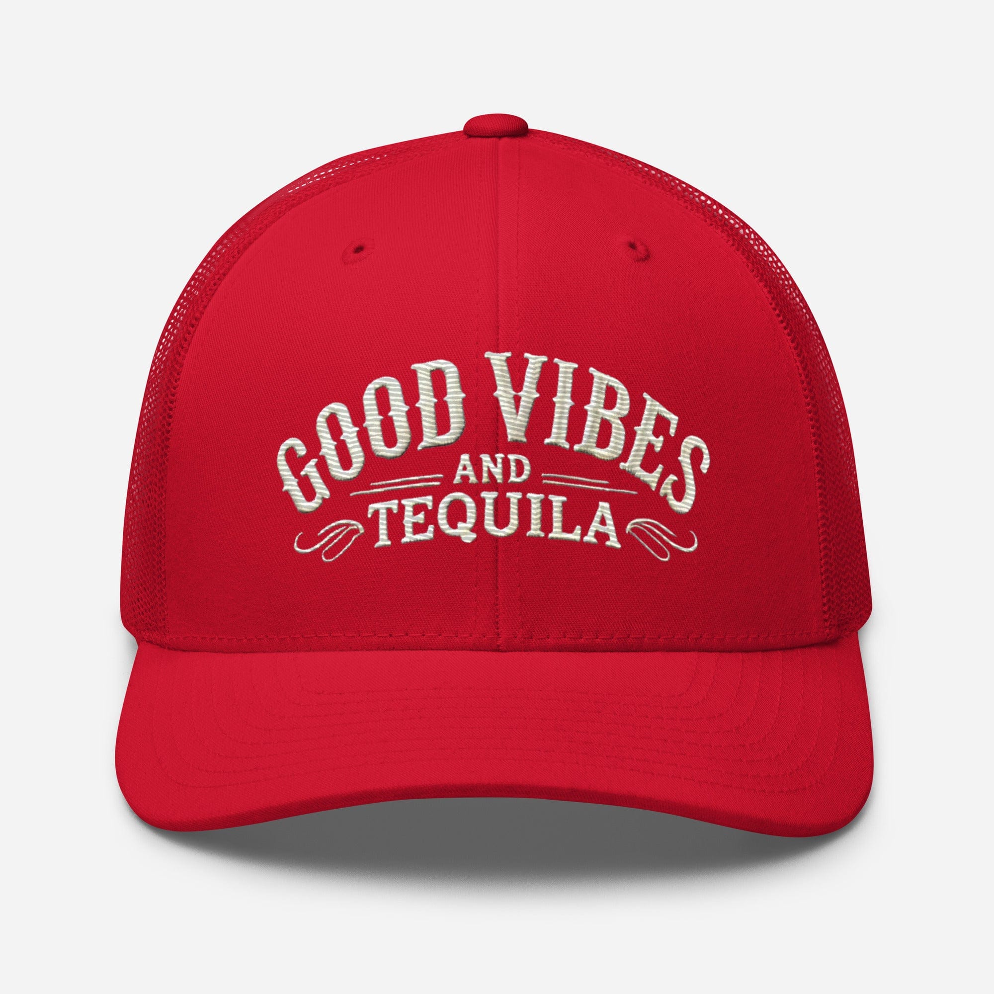 Good Vibes and Tequila Embroidered Trucker Cap: Classic Mesh Back, Adjustable Fit Party Hat Great Gift Idea - Triniskies