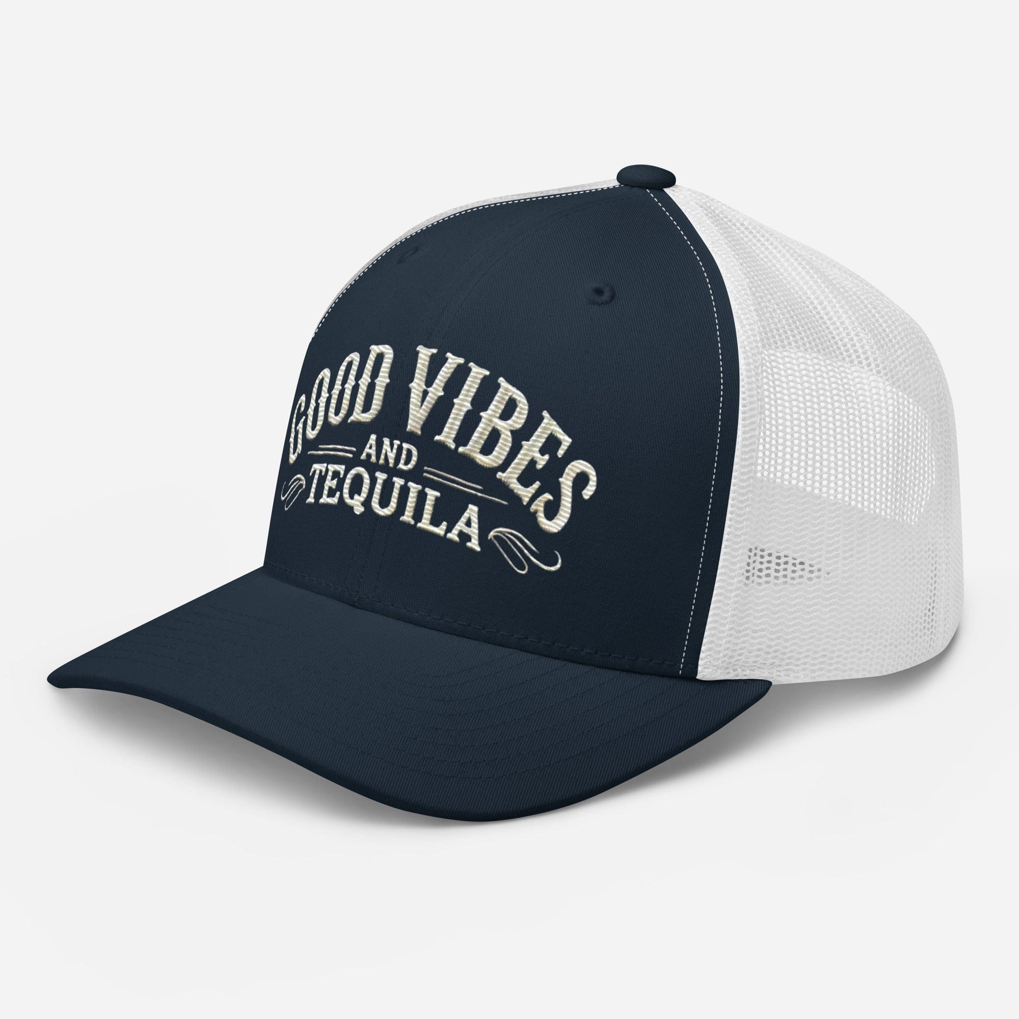 Good Vibes and Tequila Embroidered Trucker Cap: Classic Mesh Back, Adjustable Fit Party Hat Great Gift Idea - Triniskies