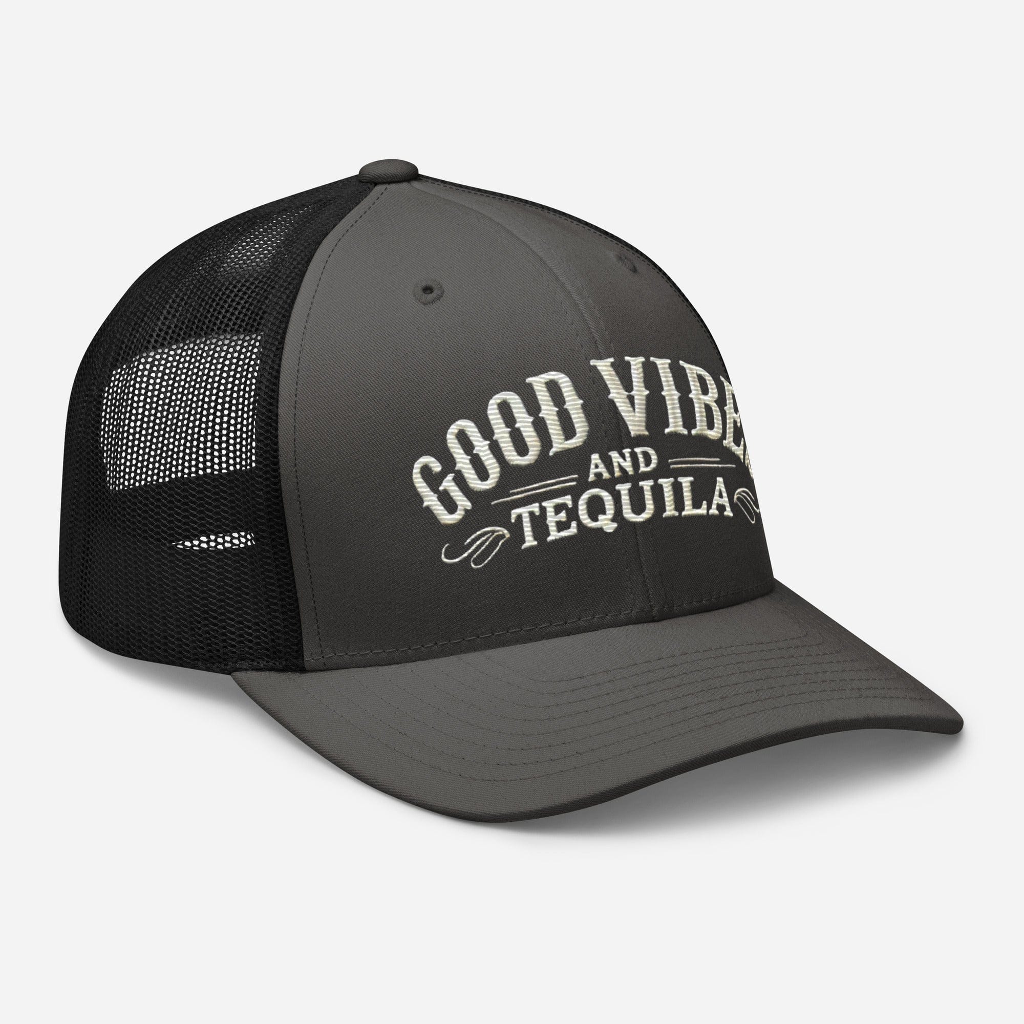 Good Vibes and Tequila Embroidered Trucker Cap: Classic Mesh Back, Adjustable Fit Party Hat Great Gift Idea - Triniskies
