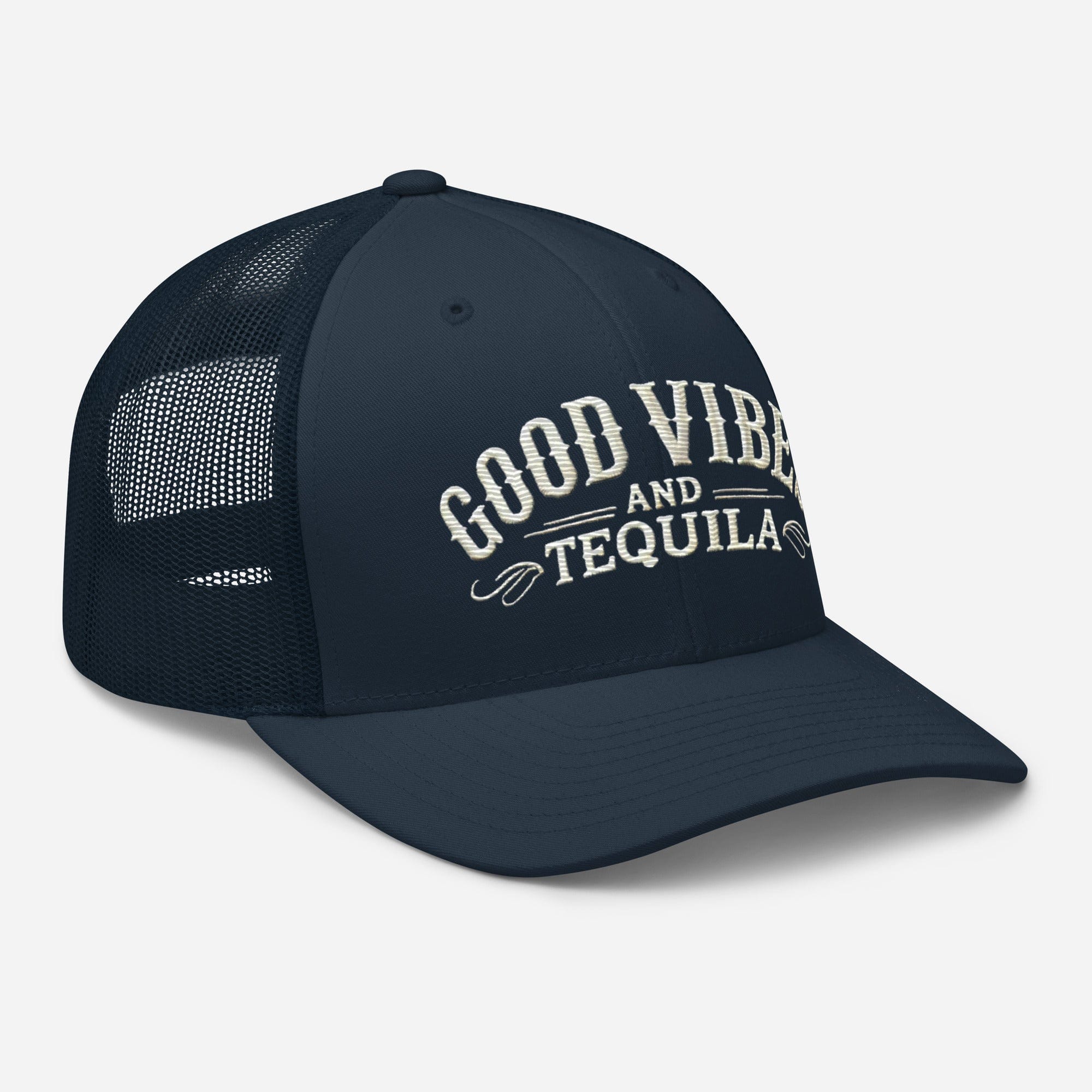 Good Vibes and Tequila Embroidered Trucker Cap: Classic Mesh Back, Adjustable Fit Party Hat Great Gift Idea - Triniskies