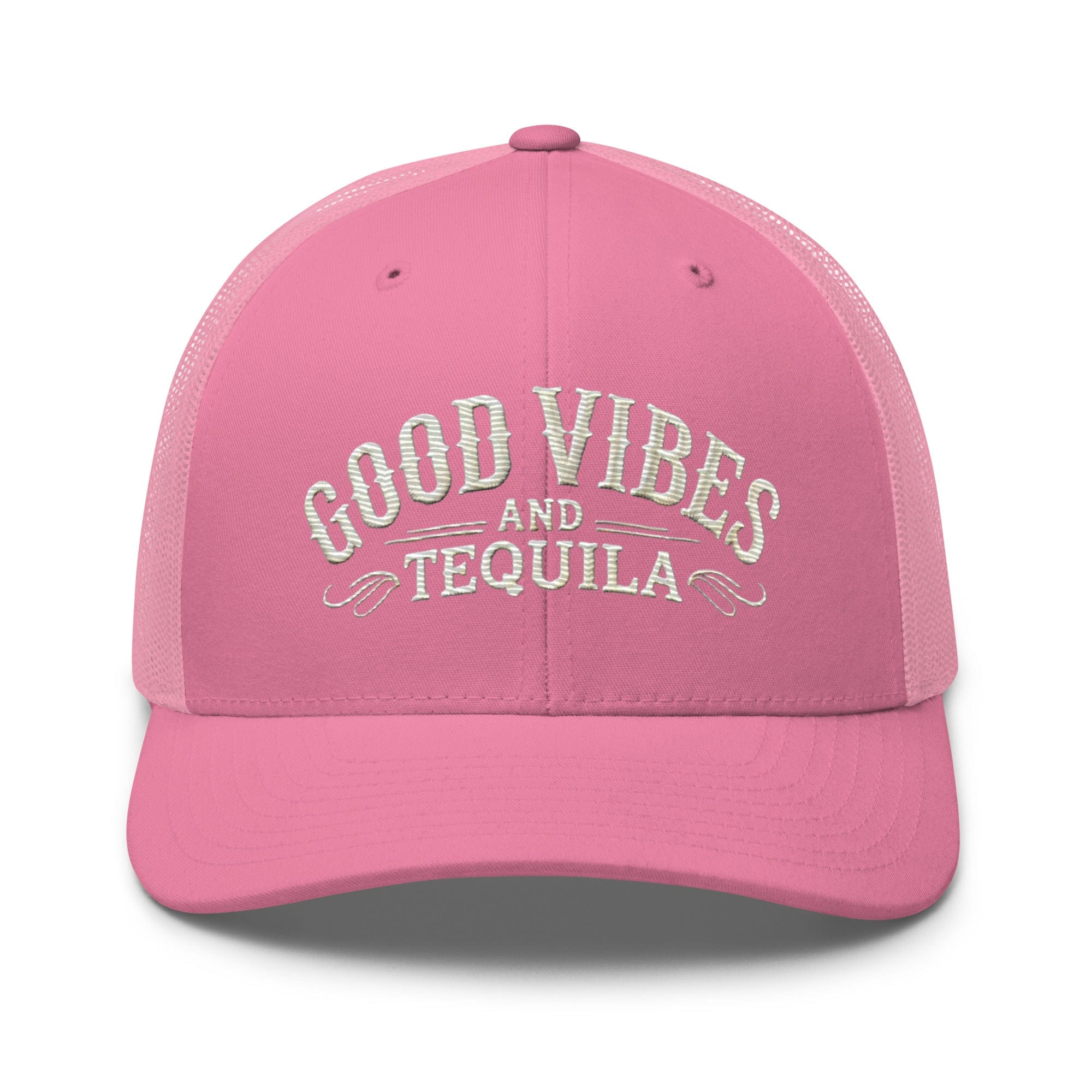 Good Vibes and Tequila Embroidered Trucker Cap: Classic Mesh Back, Adjustable Fit Party Hat Great Gift Idea - Triniskies