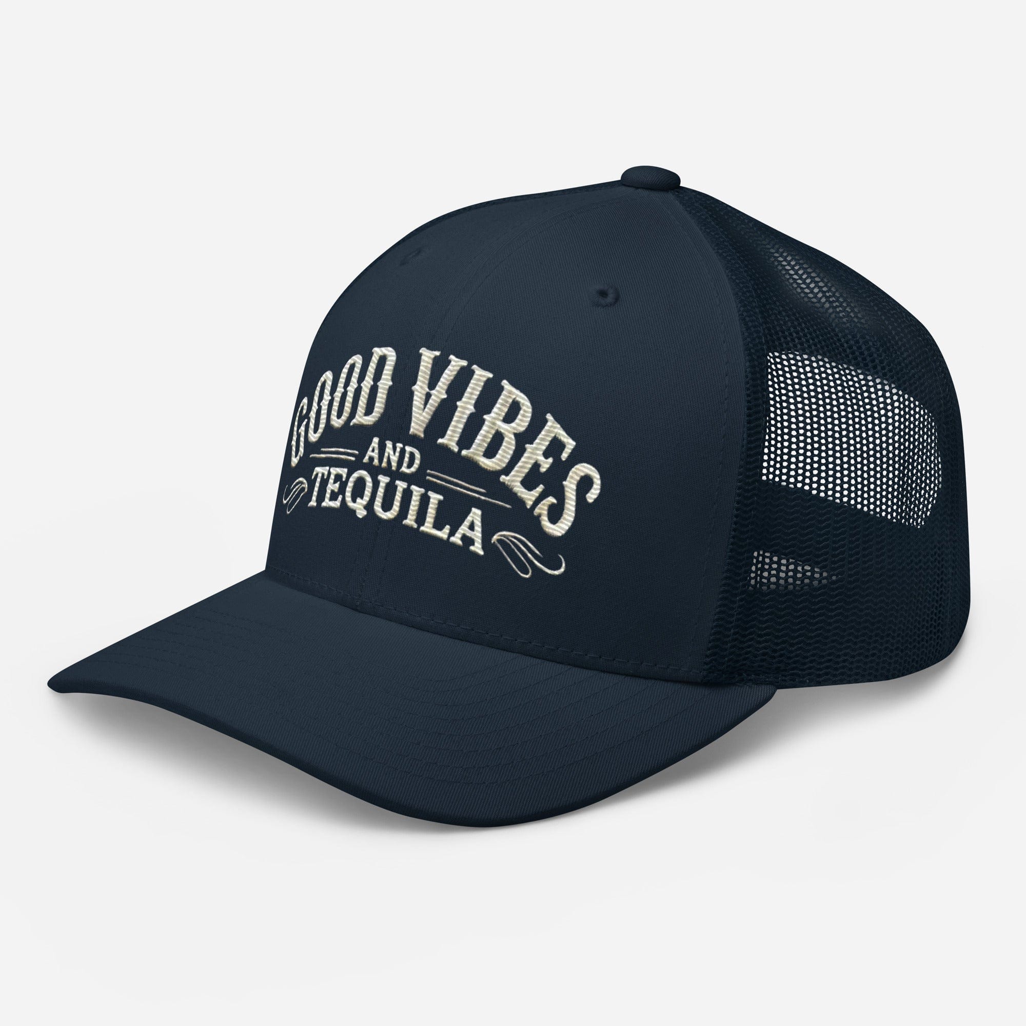 Good Vibes and Tequila Embroidered Trucker Cap: Classic Mesh Back, Adjustable Fit Party Hat Great Gift Idea - Triniskies