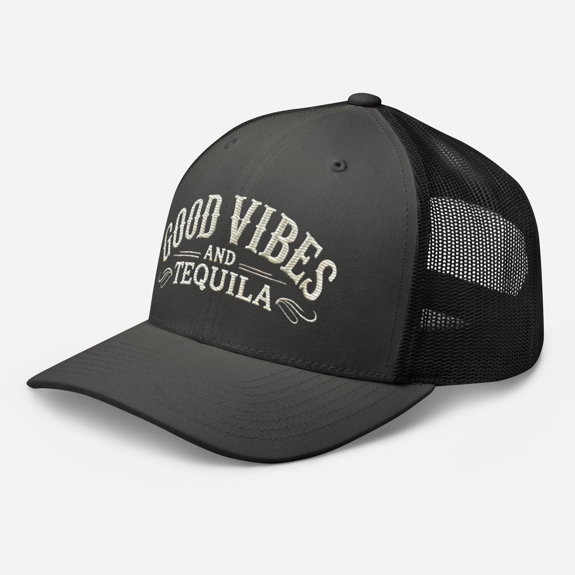 Good Vibes and Tequila Embroidered Trucker Cap: Classic Mesh Back, Adjustable Fit Party Hat Great Gift Idea - Triniskies