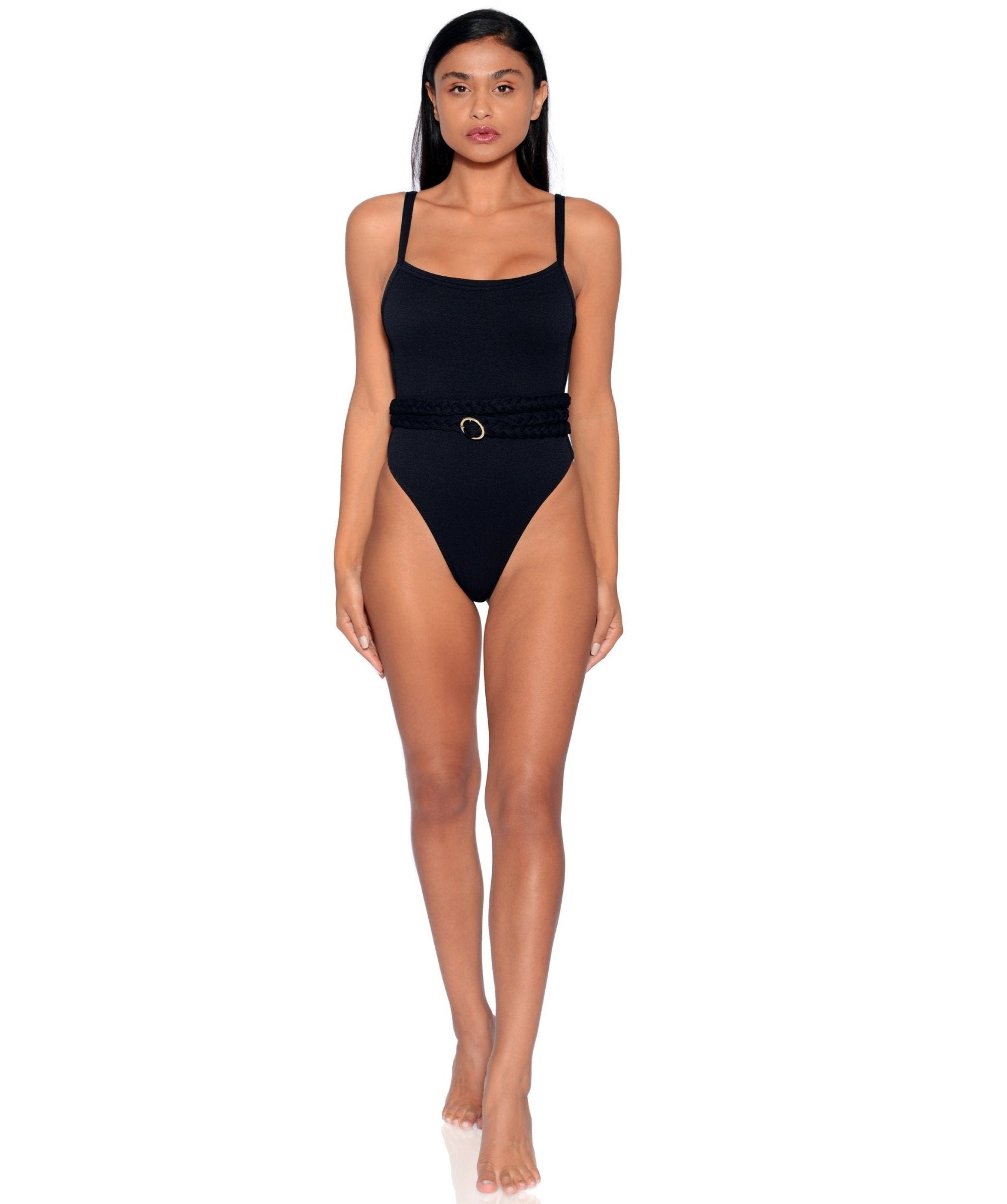 Greece Belted One - Piece Swimsuit – Luxury Textured Fabric with Gold Detail - Triniskies
