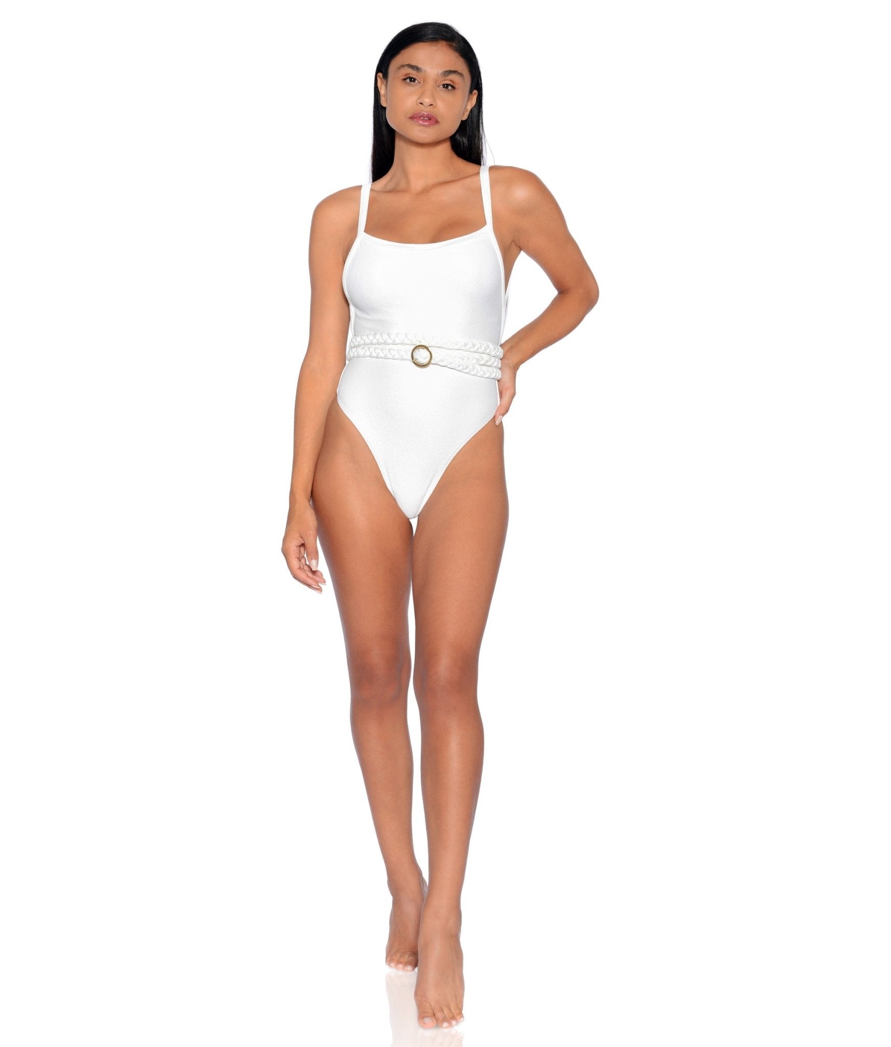 Greece Belted One - Piece Swimsuit – Luxury Textured Fabric with Gold Detail - Triniskies