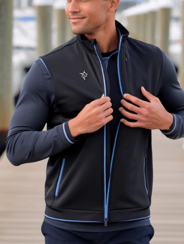 Harborside Full Zip Jacket Black - Performance Golf Outerwear Men's Golf Vest - Triniskies