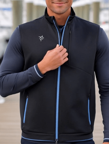 Harborside Full Zip Jacket Black - Performance Golf Outerwear Men's Golf Vest - Triniskies